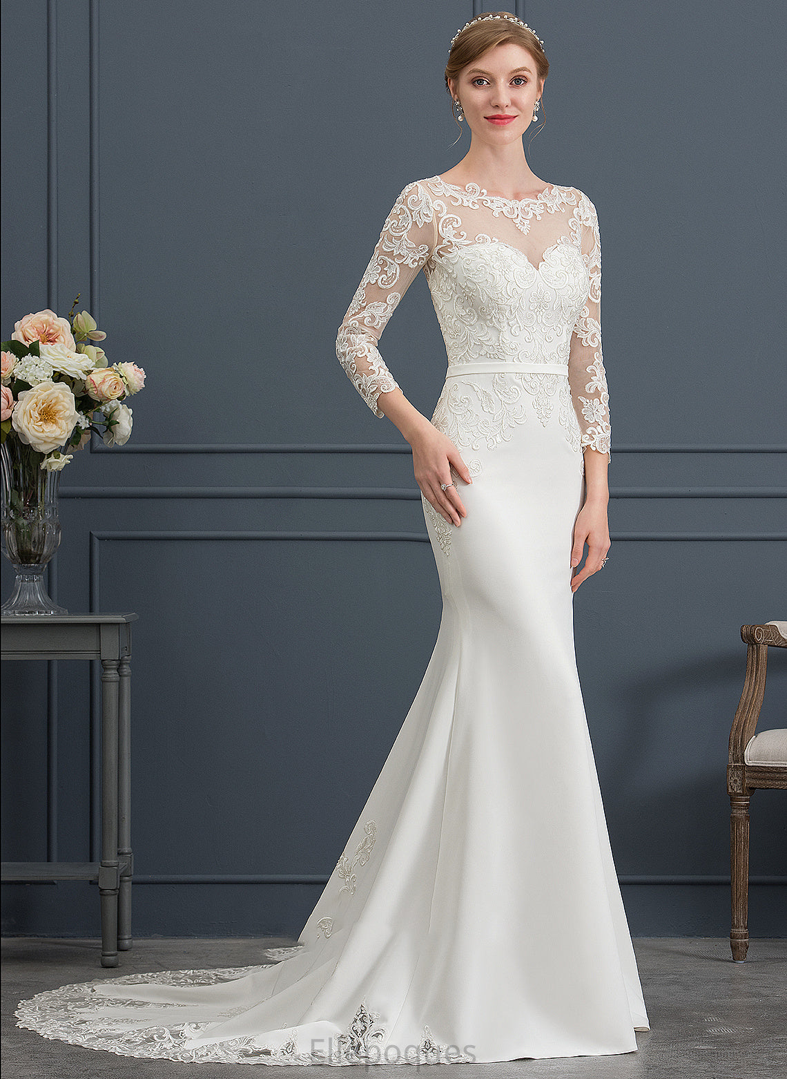 Crepe Illusion Lace Trumpet/Mermaid Monique Dress Stretch Wedding Dresses Train Wedding With Chapel