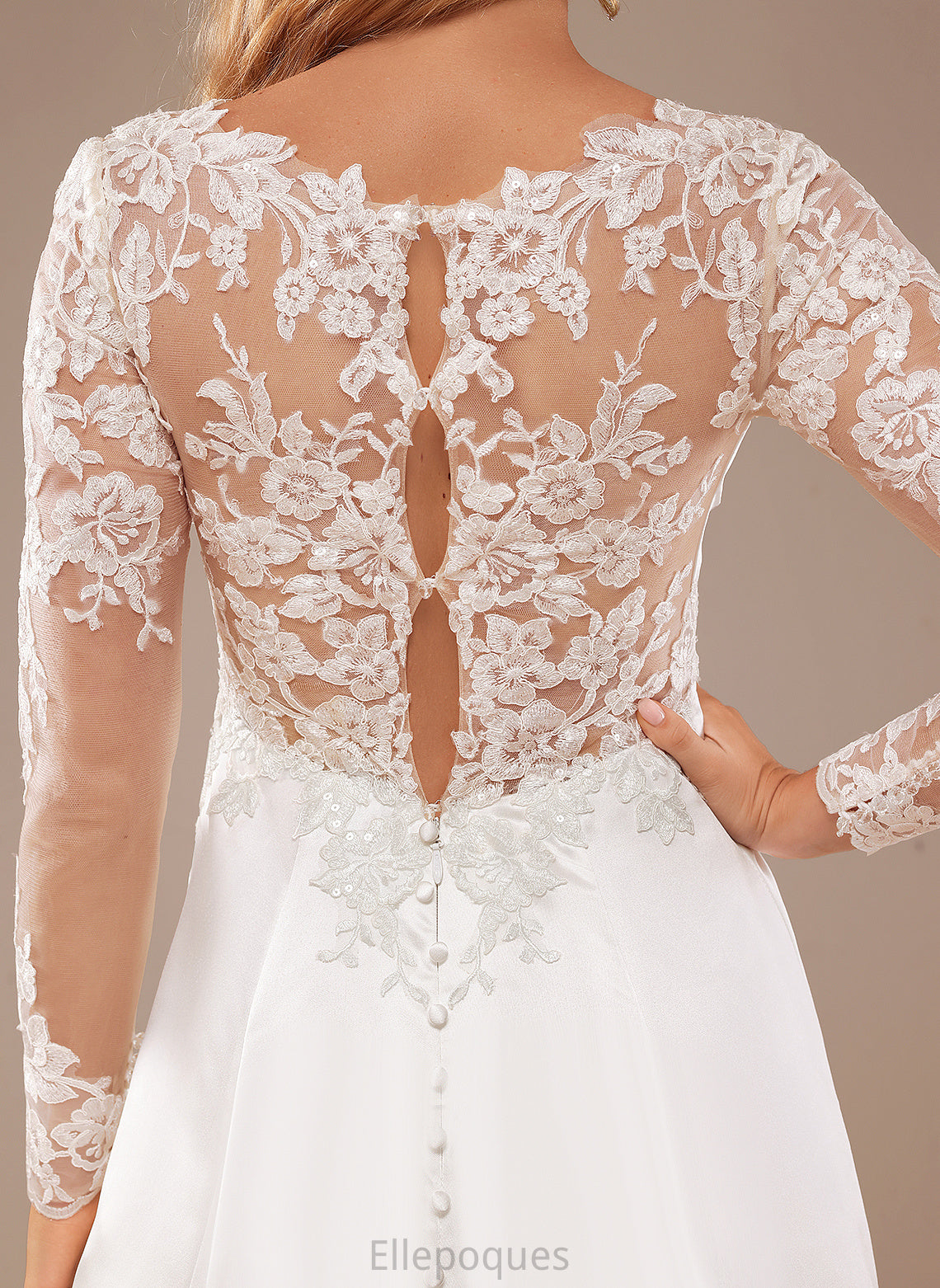 Wedding Dress A-Line Court V-neck With Train Lace Satin Sequins Lace Maria Wedding Dresses