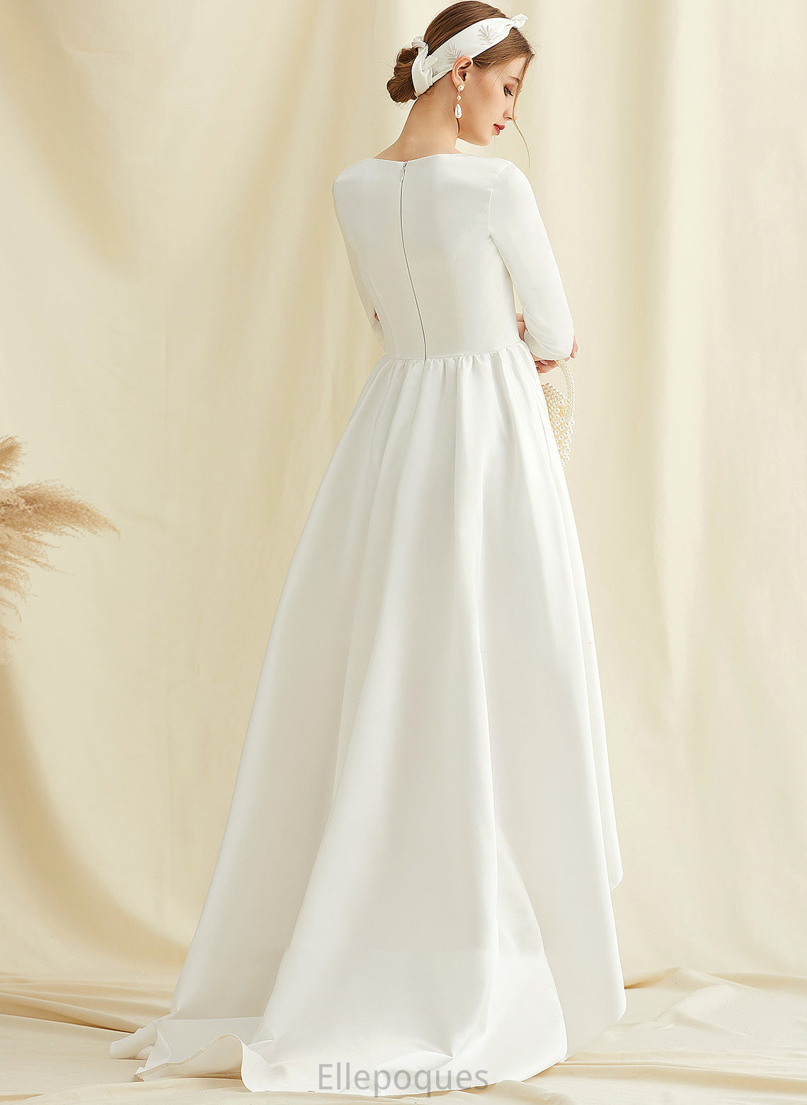 Wedding Dresses A-Line Neck Nyla Scoop Satin Wedding Asymmetrical Dress With Pockets