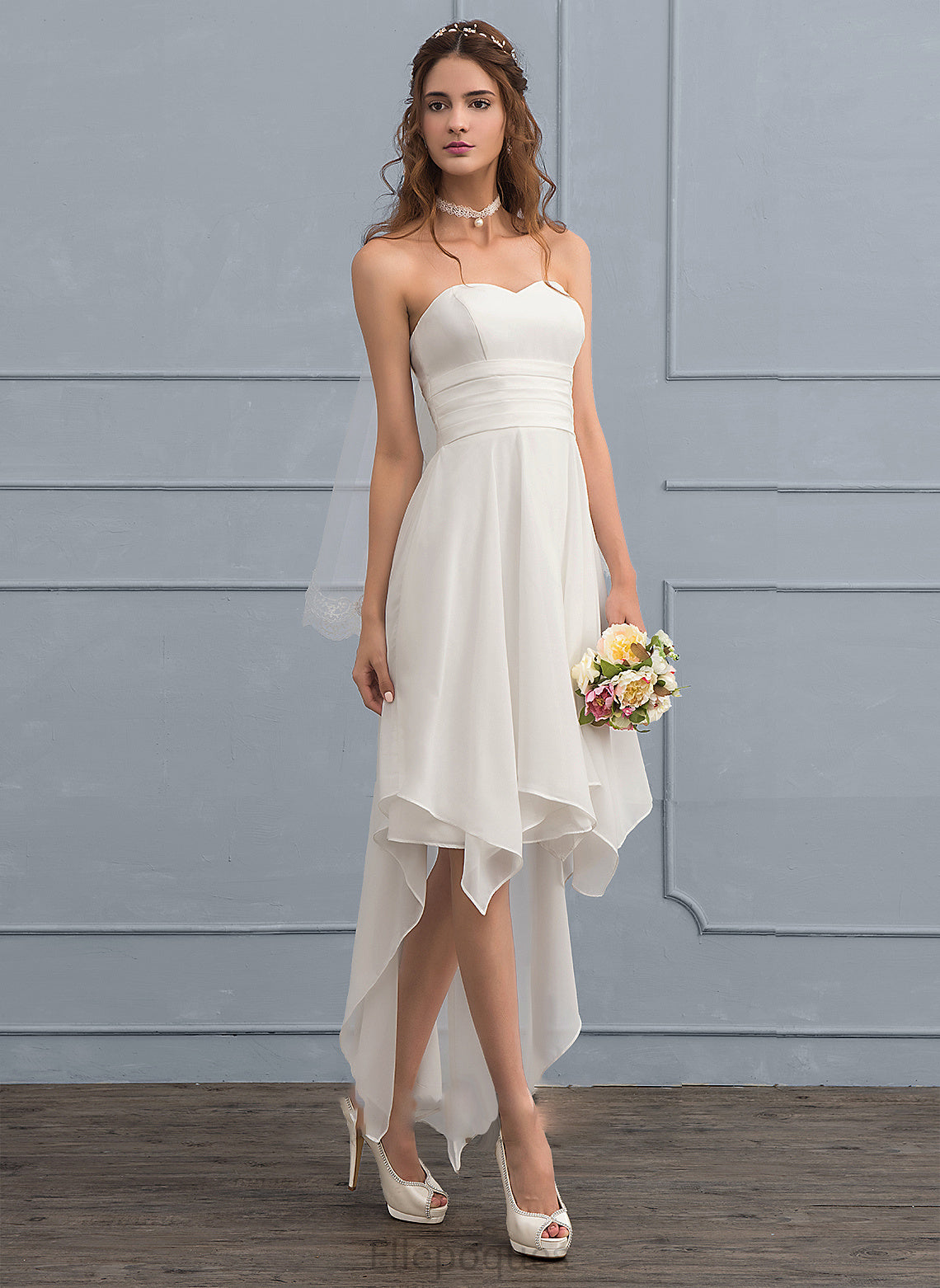 Diya Dress Asymmetrical Sweetheart Ruffle Chiffon Wedding Dresses With Wedding A-Line