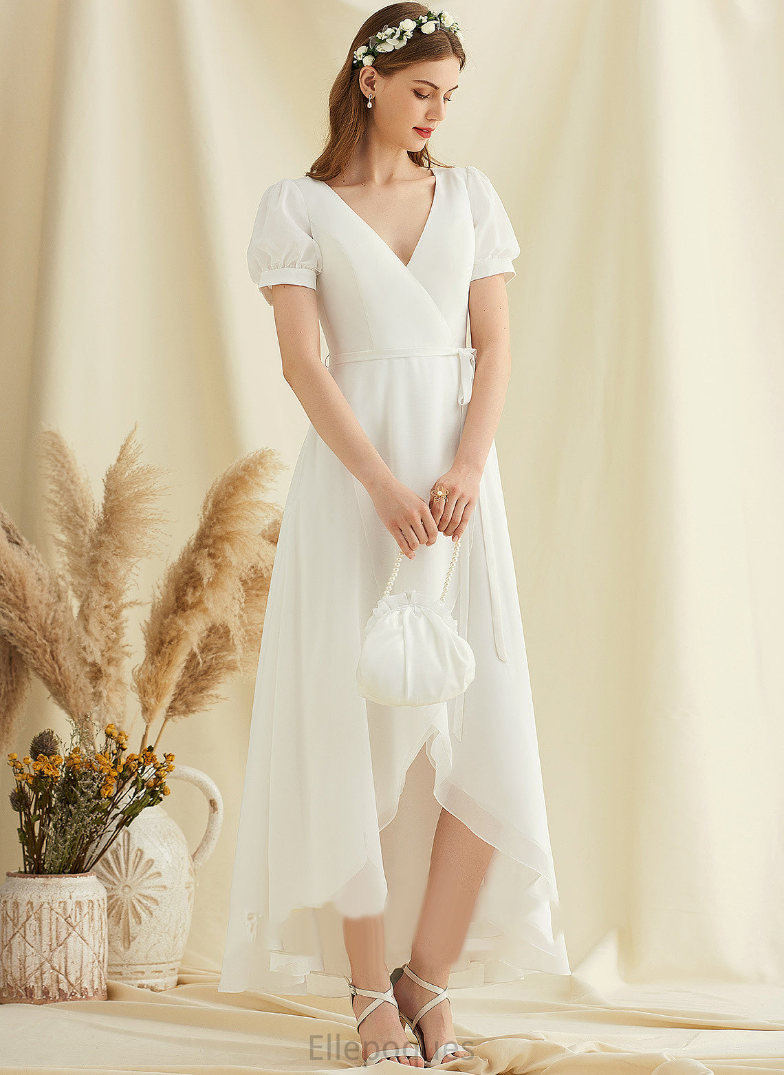 Carolina Dress A-Line Wedding Asymmetrical Wedding Dresses V-neck Chiffon