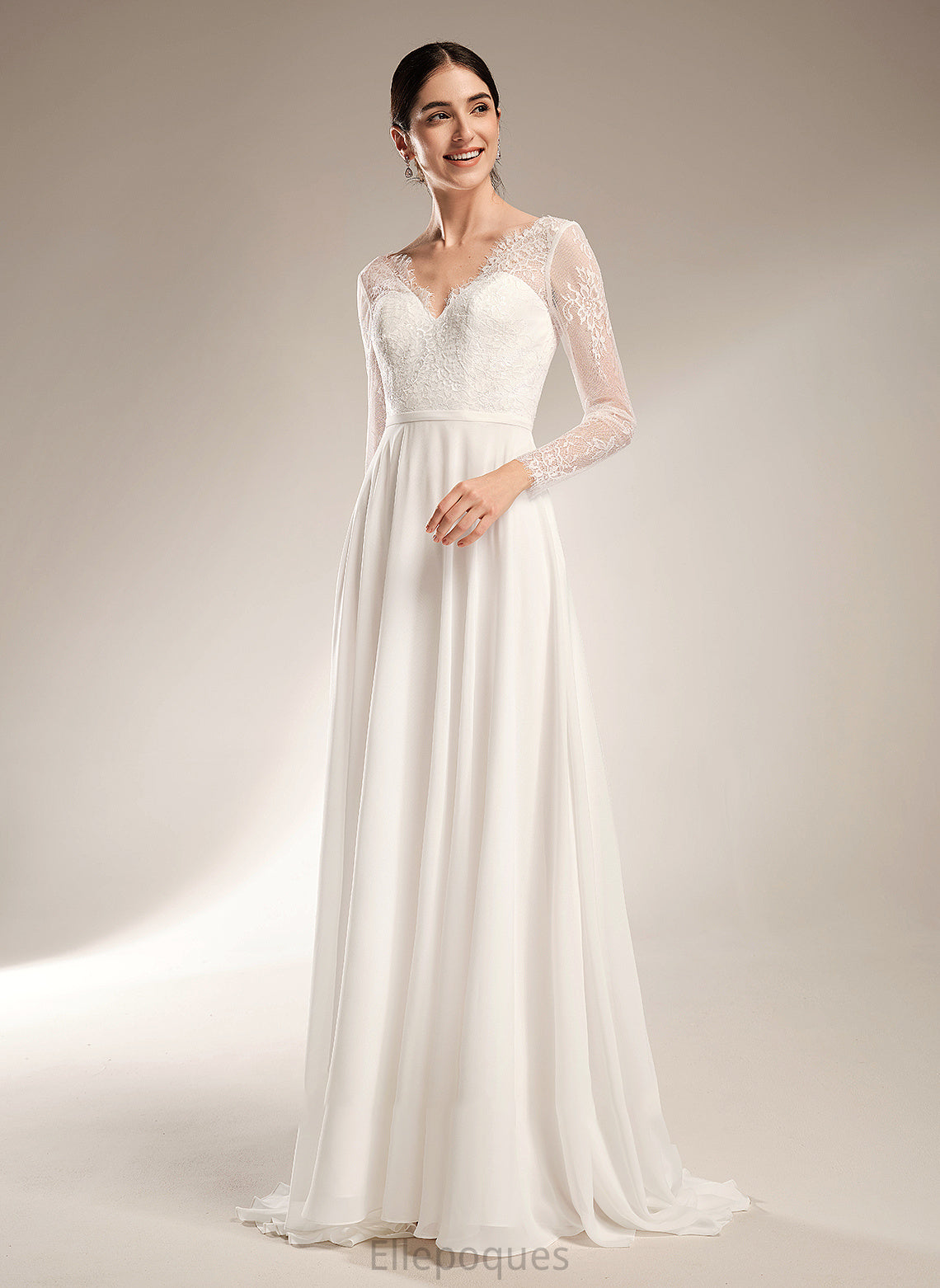 V-neck A-Line Wedding Dress Sweep Persis Train Wedding Dresses