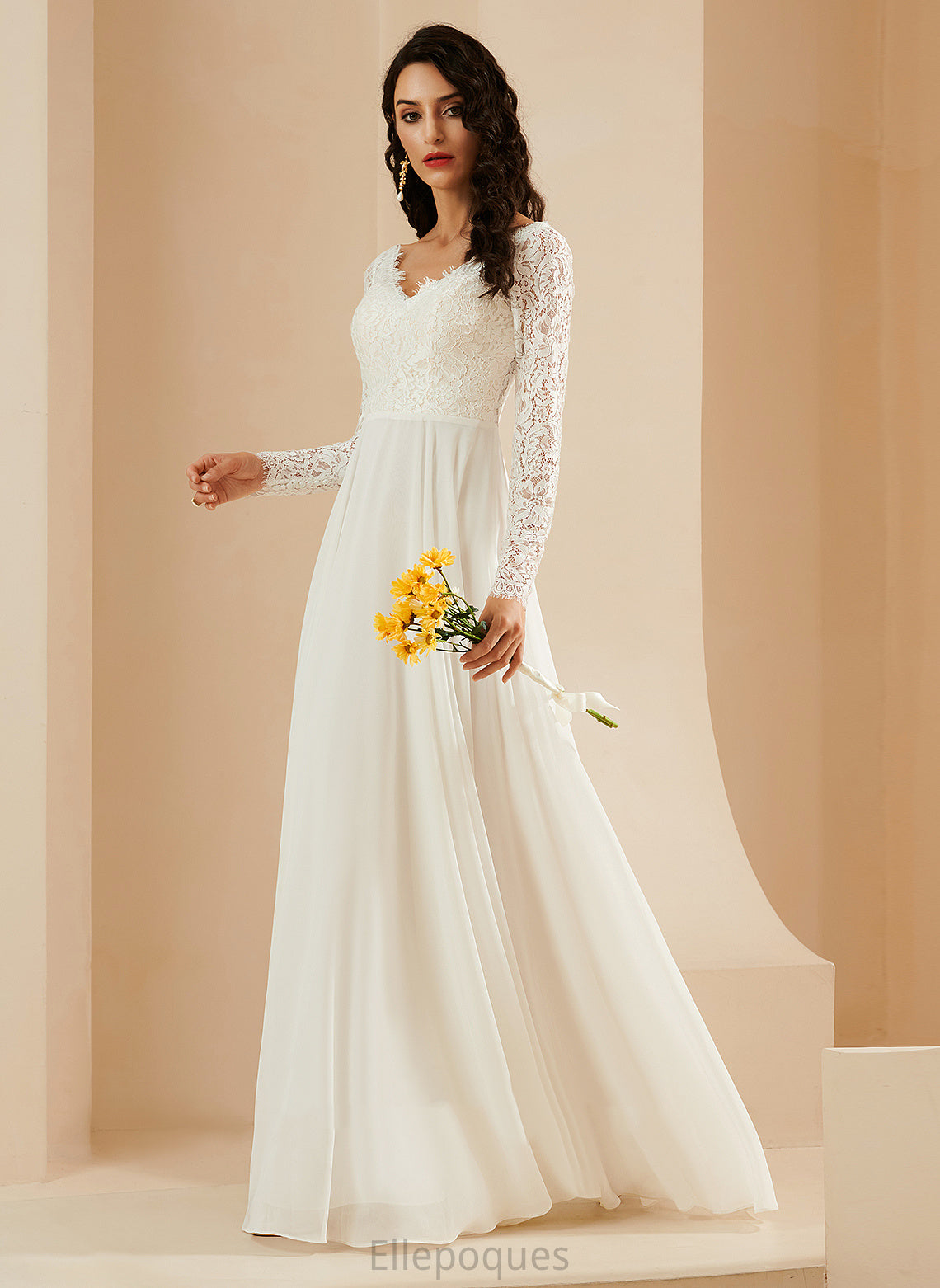 Chiffon A-Line V-neck With Train Katelynn Wedding Wedding Dresses Lace Dress Sweep