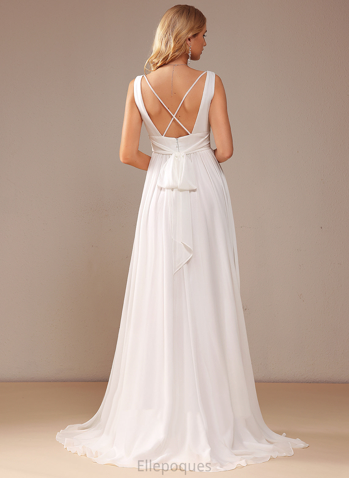 Train Chiffon V-neck Wedding Sweep Dress Wedding Dresses Kallie A-Line