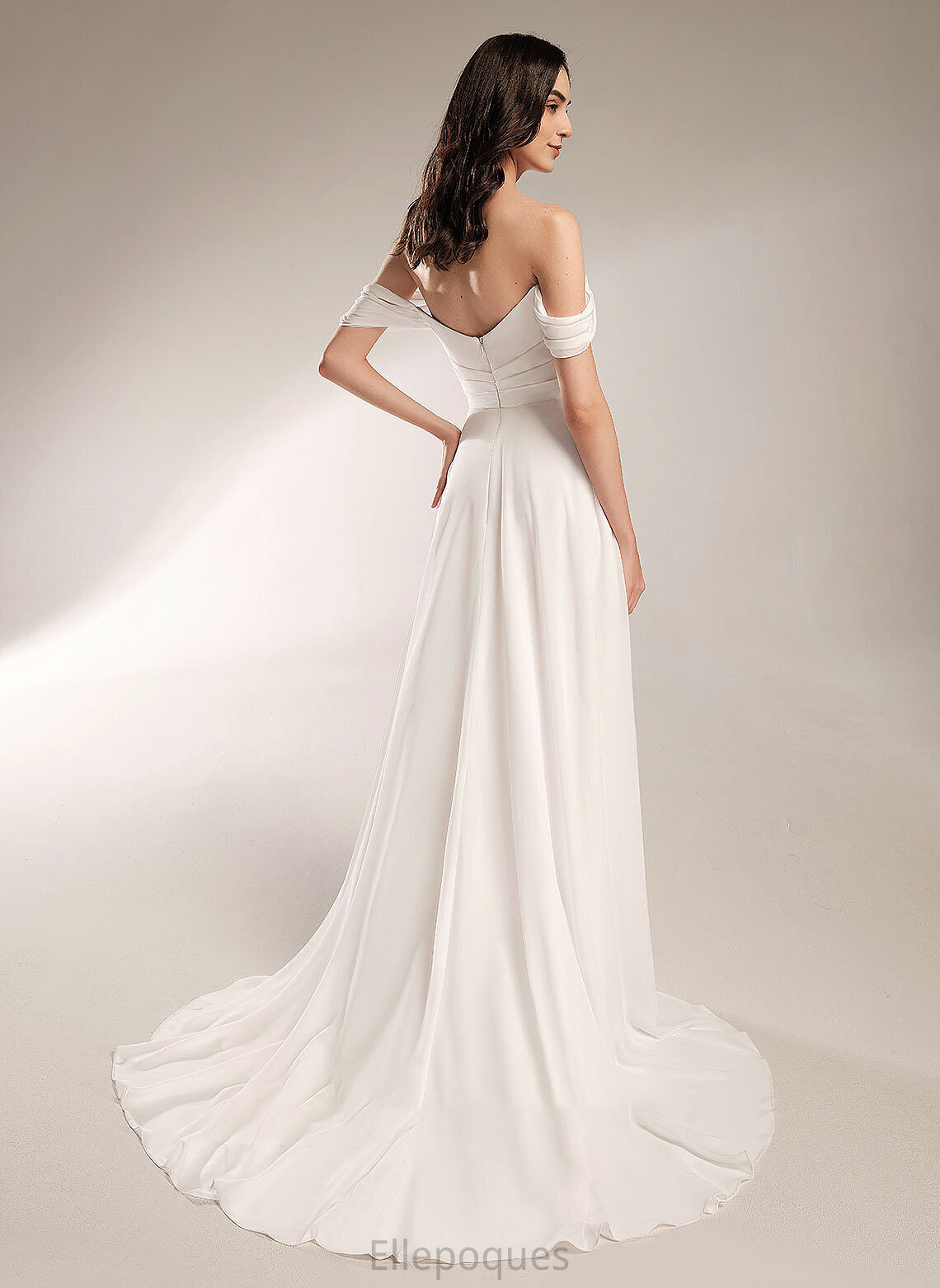 Wedding Dresses Kaya Wedding Train Off-the-Shoulder Dress With A-Line Pleated Court