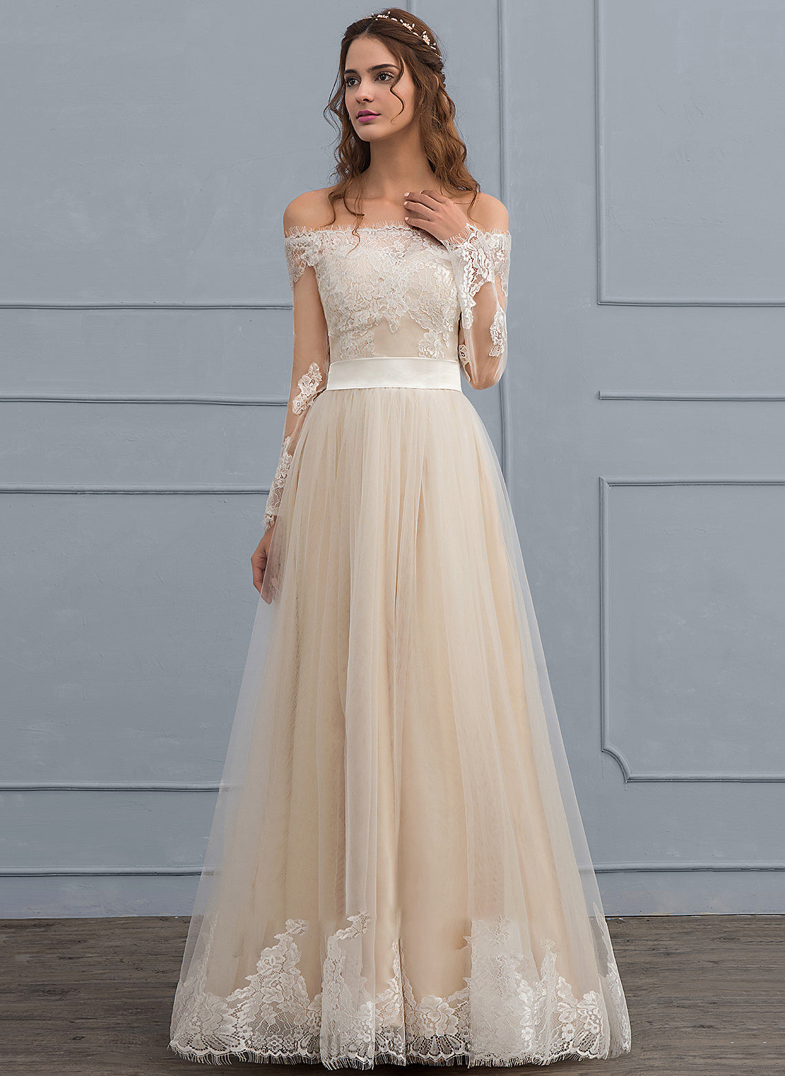 Wedding Ansley Lace Dress Floor-Length Wedding Dresses Tulle A-Line