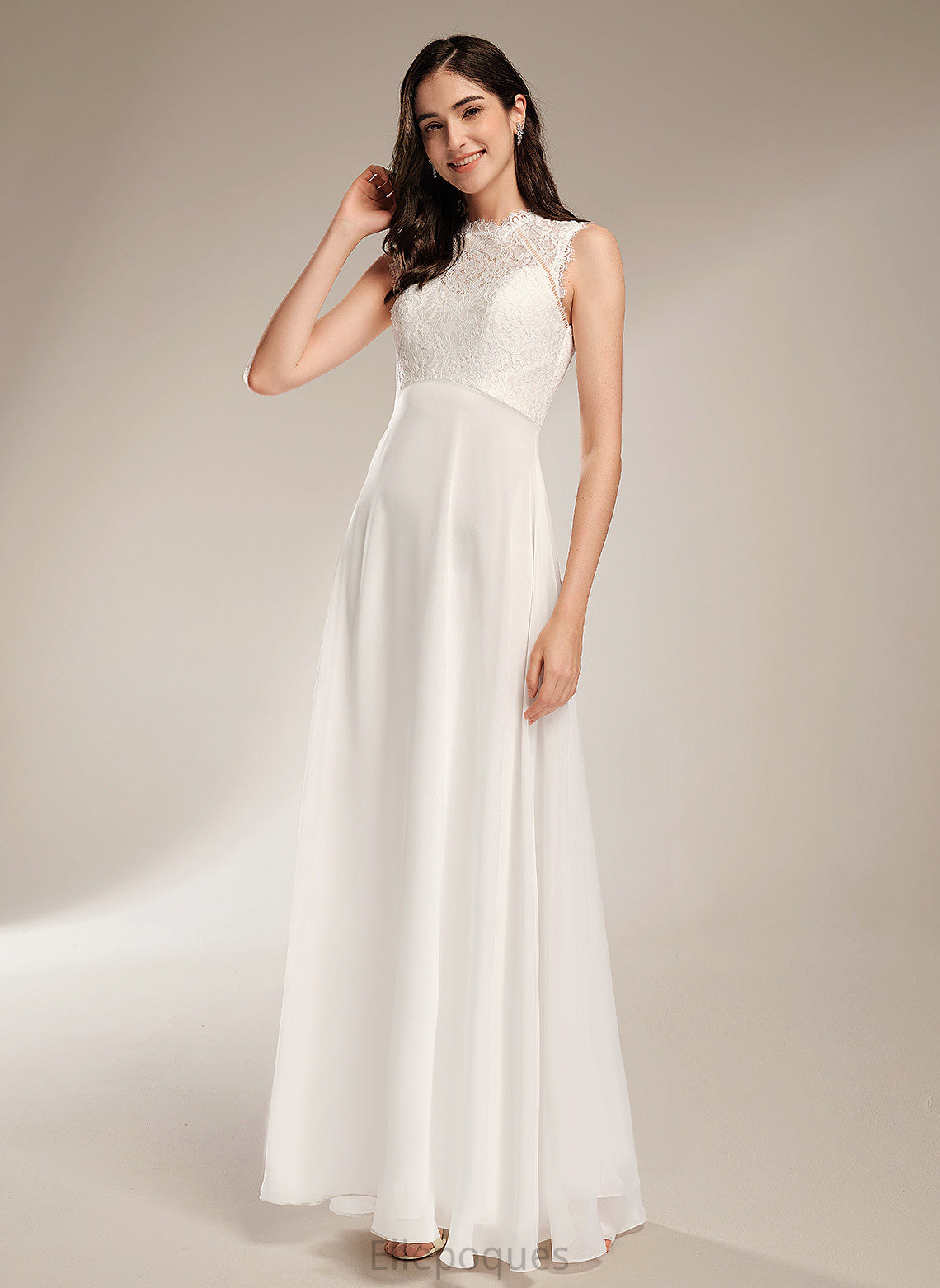 A-Line Floor-Length Dress Scoop Josephine Lace Chiffon Wedding Wedding Dresses