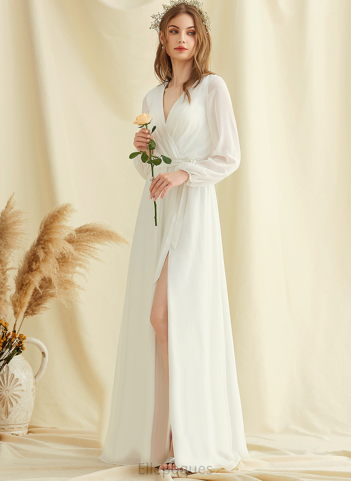 V-neck Averie Wedding Dresses A-Line Dress Chiffon Wedding Floor-Length