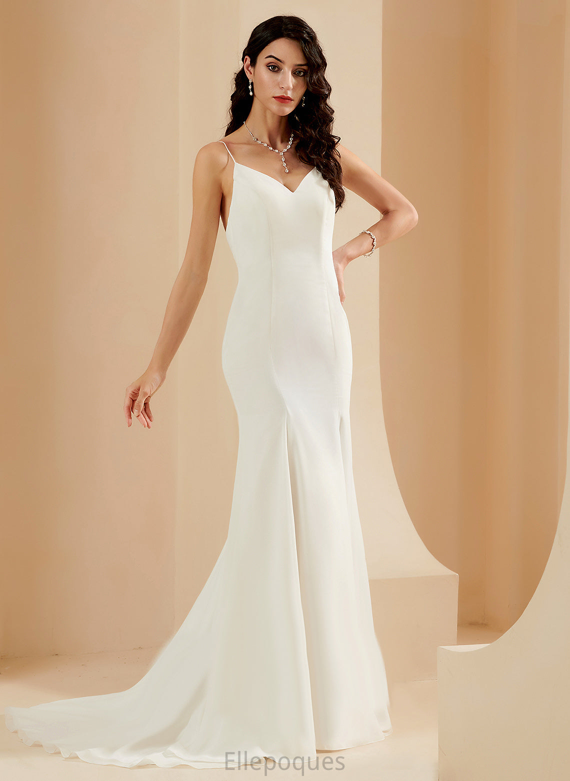 Court Trumpet/Mermaid Wedding Dresses Wedding India Train Chiffon Dress V-neck