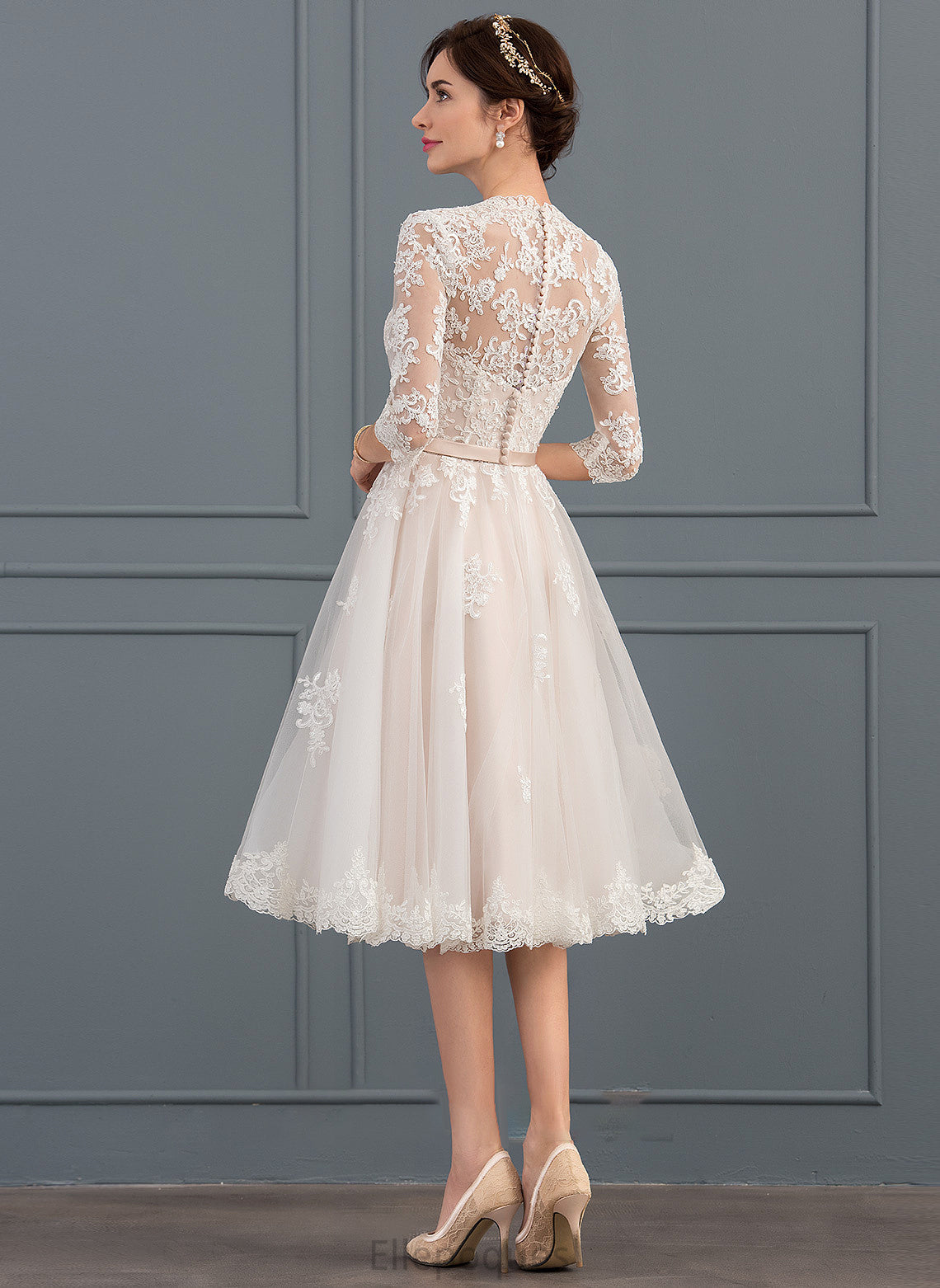 Bow(s) V-neck Alison Tulle With Wedding Knee-Length A-Line Wedding Dresses Dress