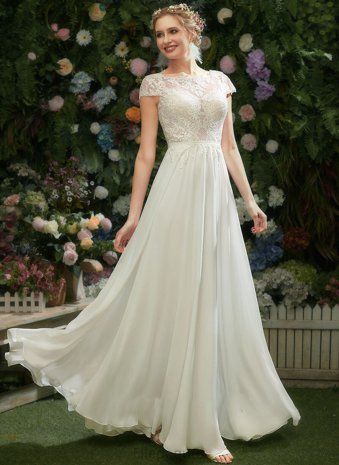 Felicity Wedding Dresses A-Line Wedding Sequins Dress Illusion Floor-Length With Lace