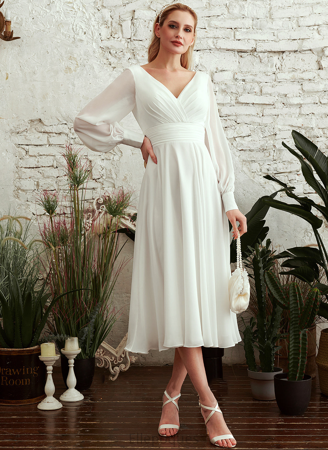 Dress Wedding Georgia A-Line V-neck Tea-Length Wedding Dresses