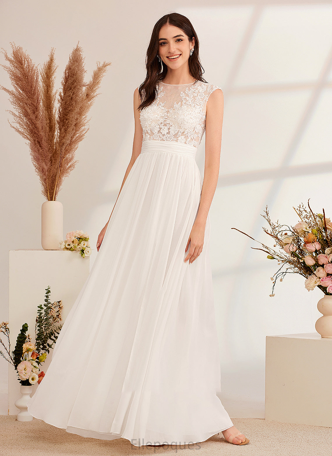 Beading Wedding Split A-Line Wedding Dresses Dress Illusion Front Floor-Length Gabriella With