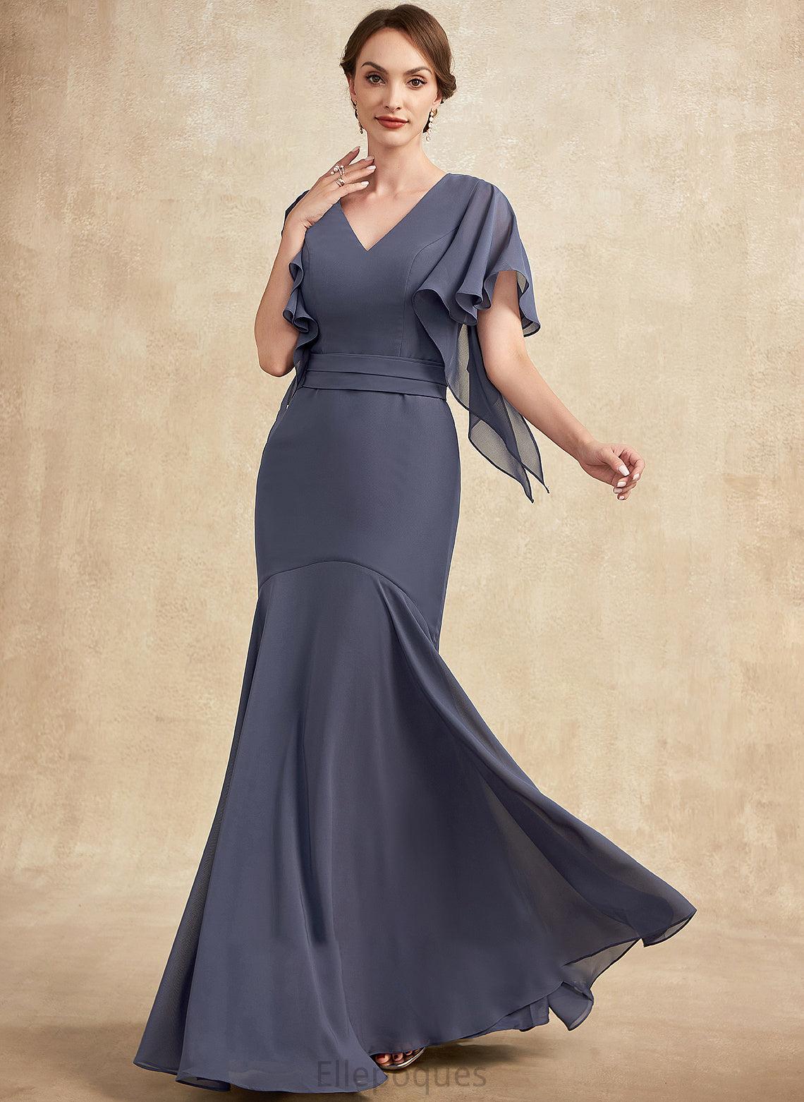 Margaret Trumpet/Mermaid Chiffon V-neck Mother of Floor-Length Bride Dress Mother of the Bride Dresses the