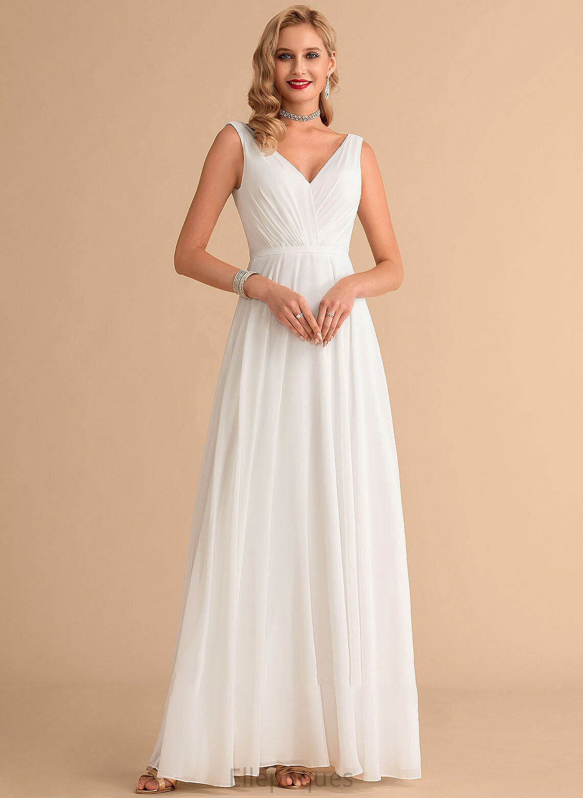 With Ruffle Elsa Floor-Length Wedding Dresses Dress A-Line Wedding Chiffon V-neck