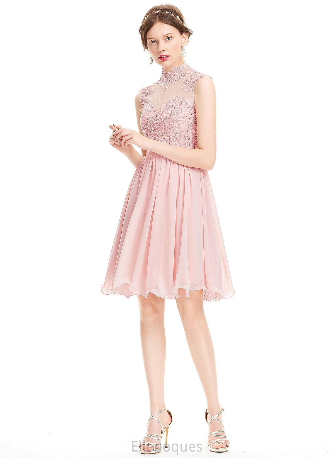 Beading Chiffon Liliana Homecoming Dresses Lace Dress With A-Line High Neck Knee-Length Homecoming