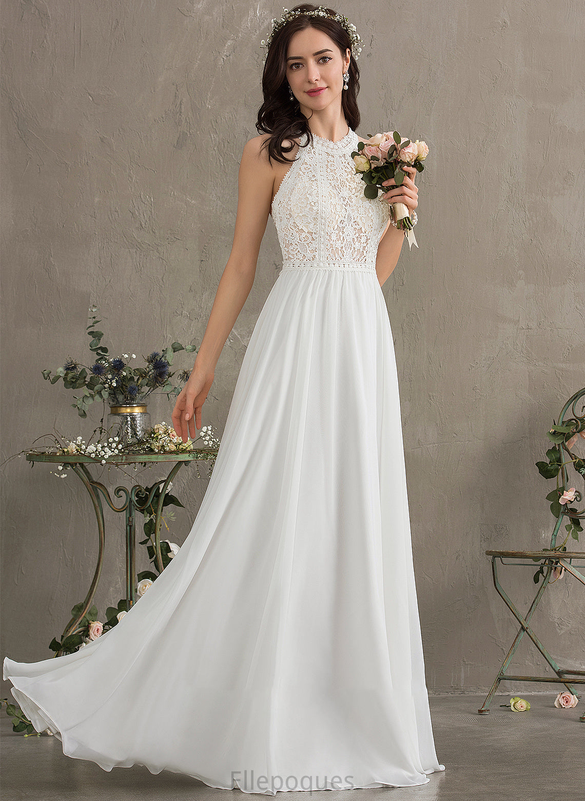 Wedding Dresses Neck Wedding Scoop Floor-Length Chiffon Ariella A-Line Dress