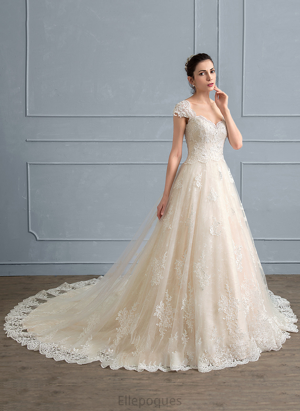 Sequins With Cathedral Ball-Gown/Princess Sweetheart Evangeline Tulle Lace Dress Wedding Dresses Train Wedding Beading