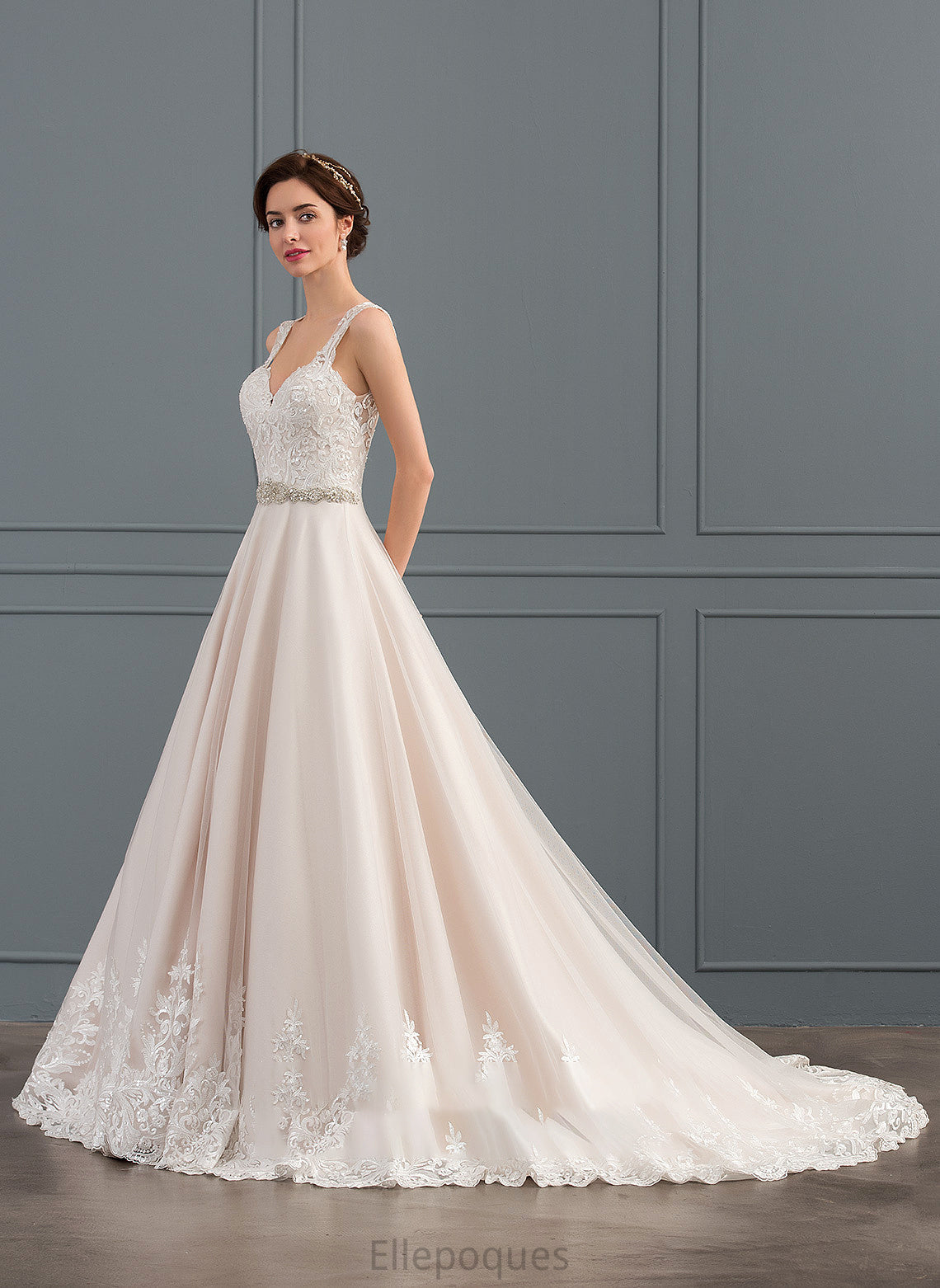 Wedding Amirah Wedding Dresses Ball-Gown/Princess Court Tulle Lace Beading Dress With Train Sweetheart