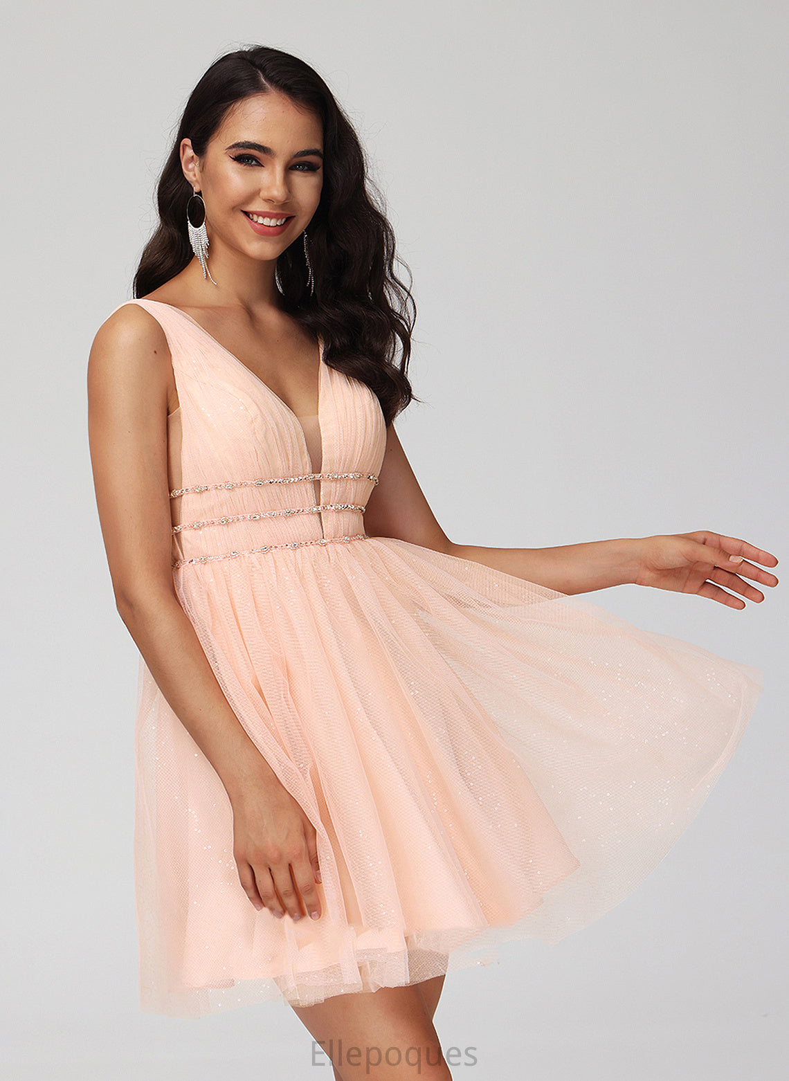 V-neck Dress With Homecoming Dresses A-Line Beading Homecoming Tulle Short/Mini Sequins Rihanna