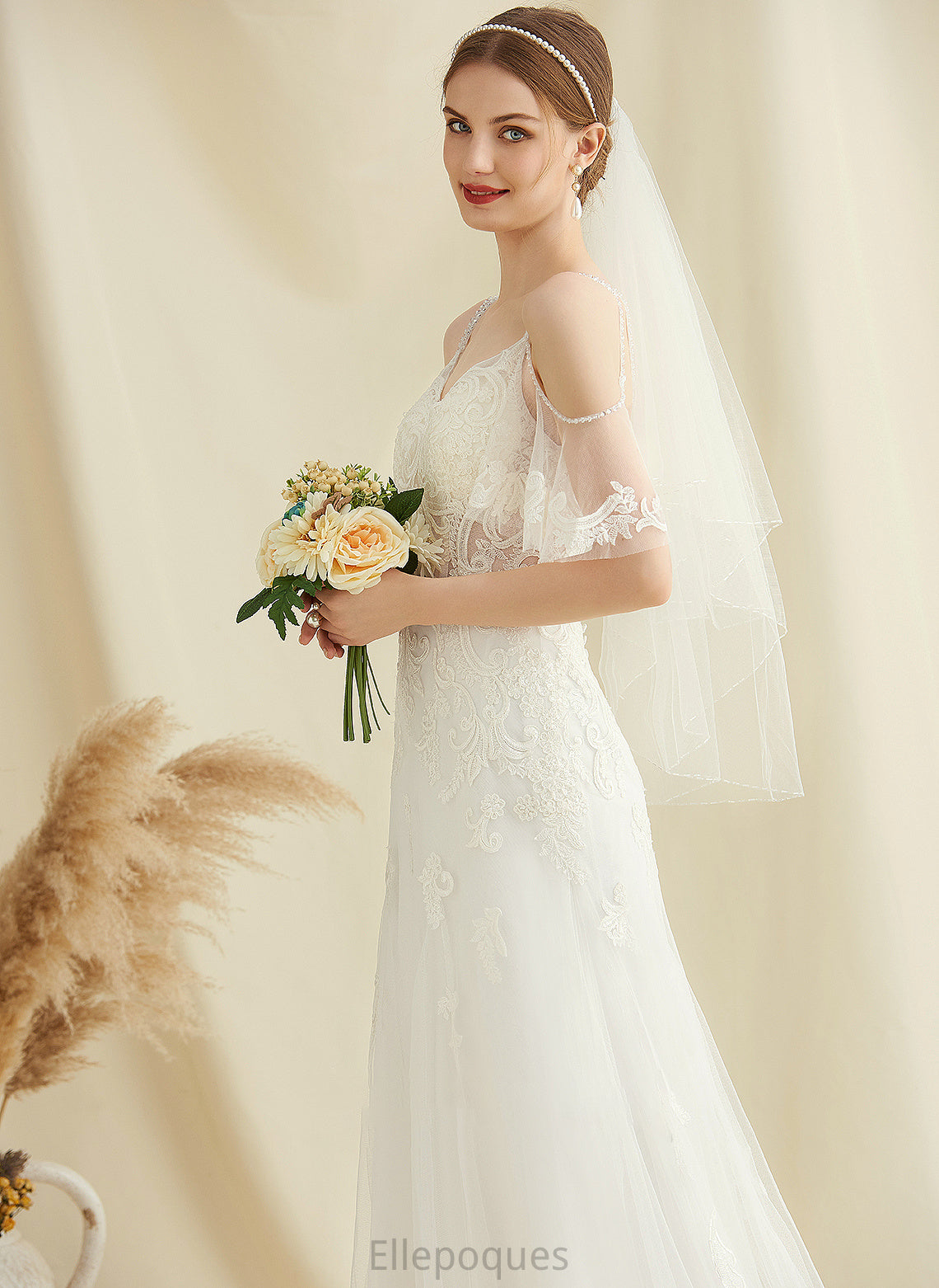 Wedding Dresses Lace A-Line Laylah Tulle Beading Train Dress Sweep Wedding With