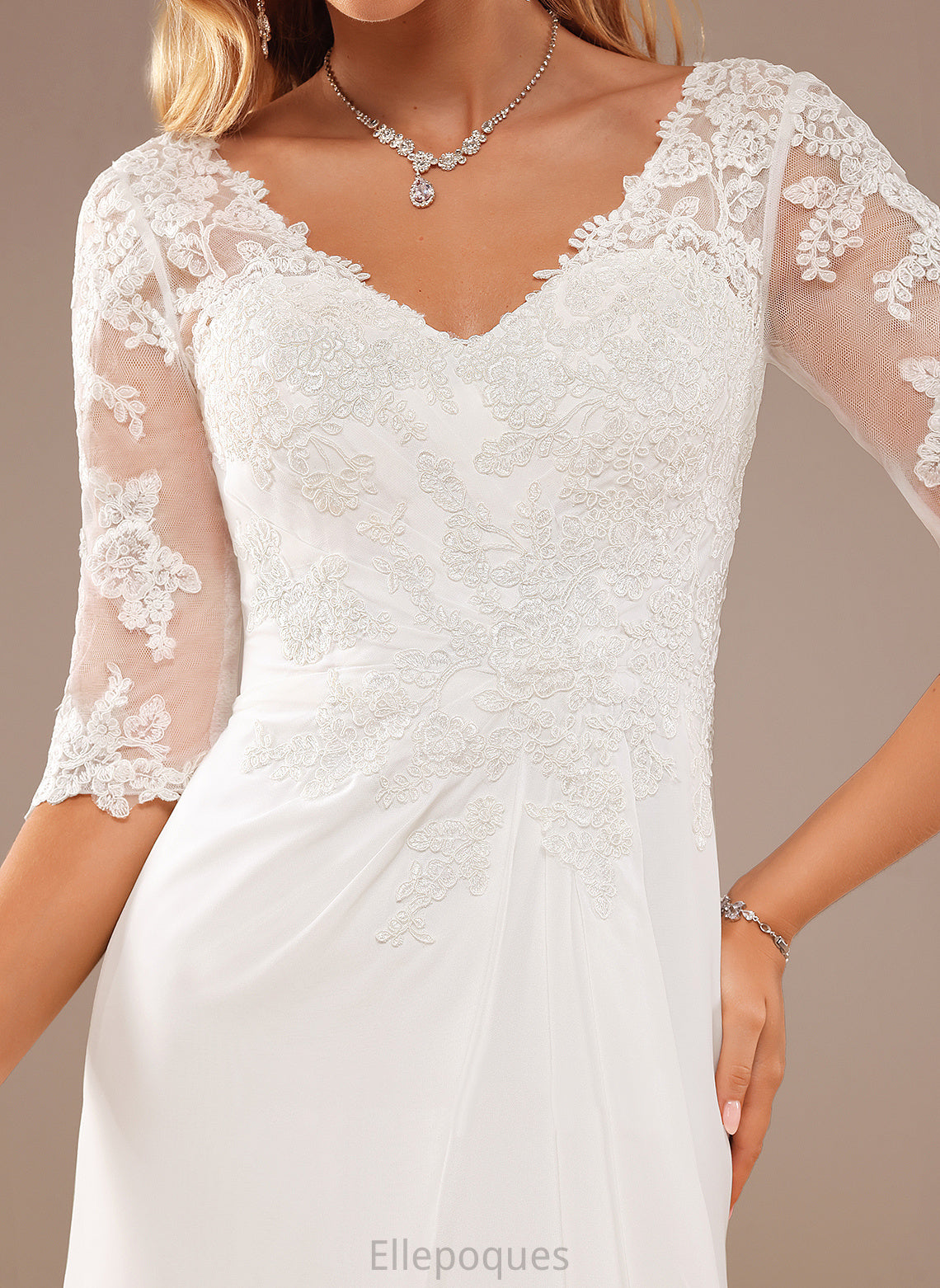 V-neck Lace Madilyn Chiffon Lace Ruffle Wedding Dresses Asymmetrical With Wedding Dress A-Line