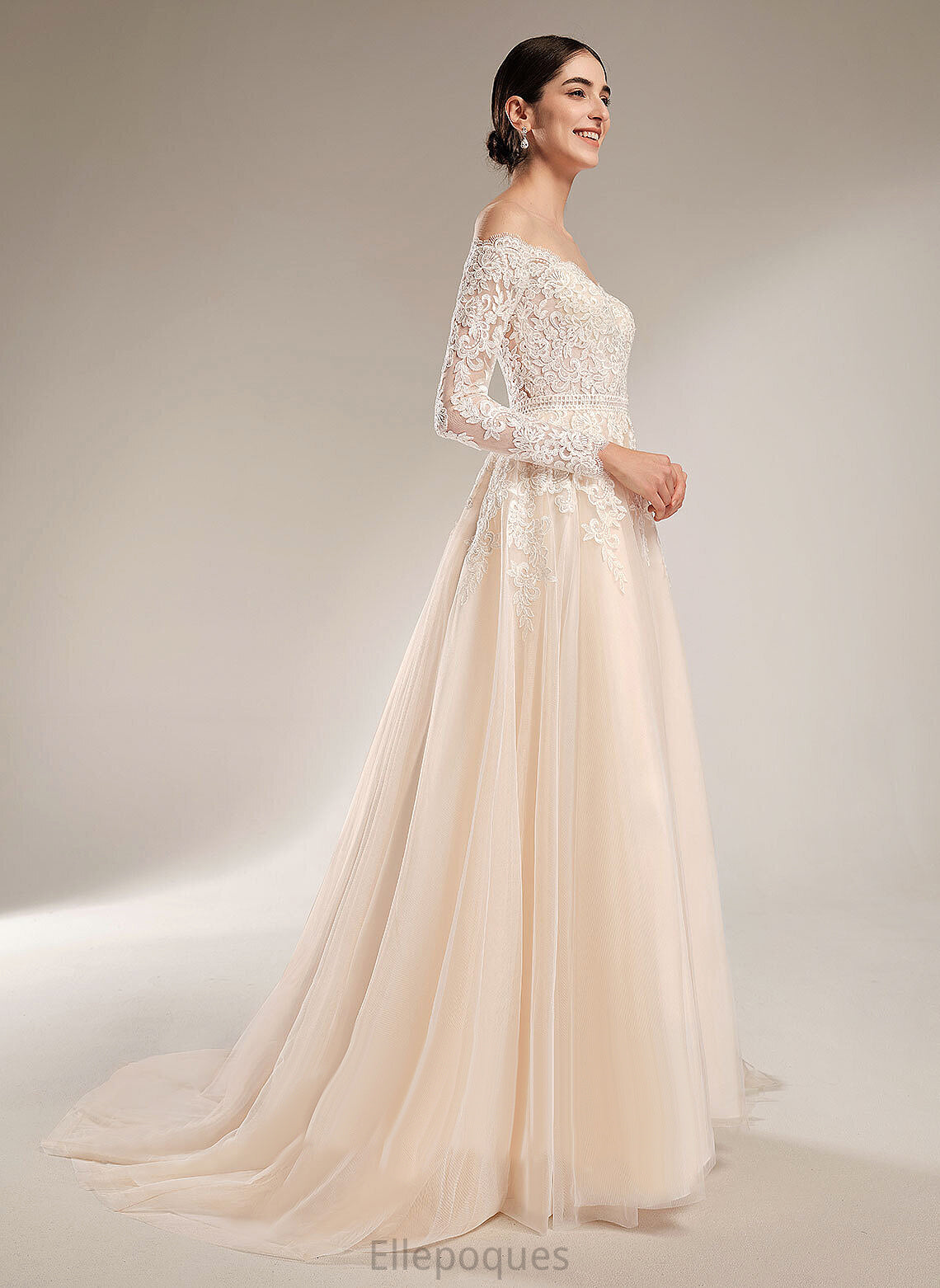 With Ball-Gown/Princess Wedding Train Tulle Marcie Chapel Dress Sequins Wedding Dresses Lace Illusion