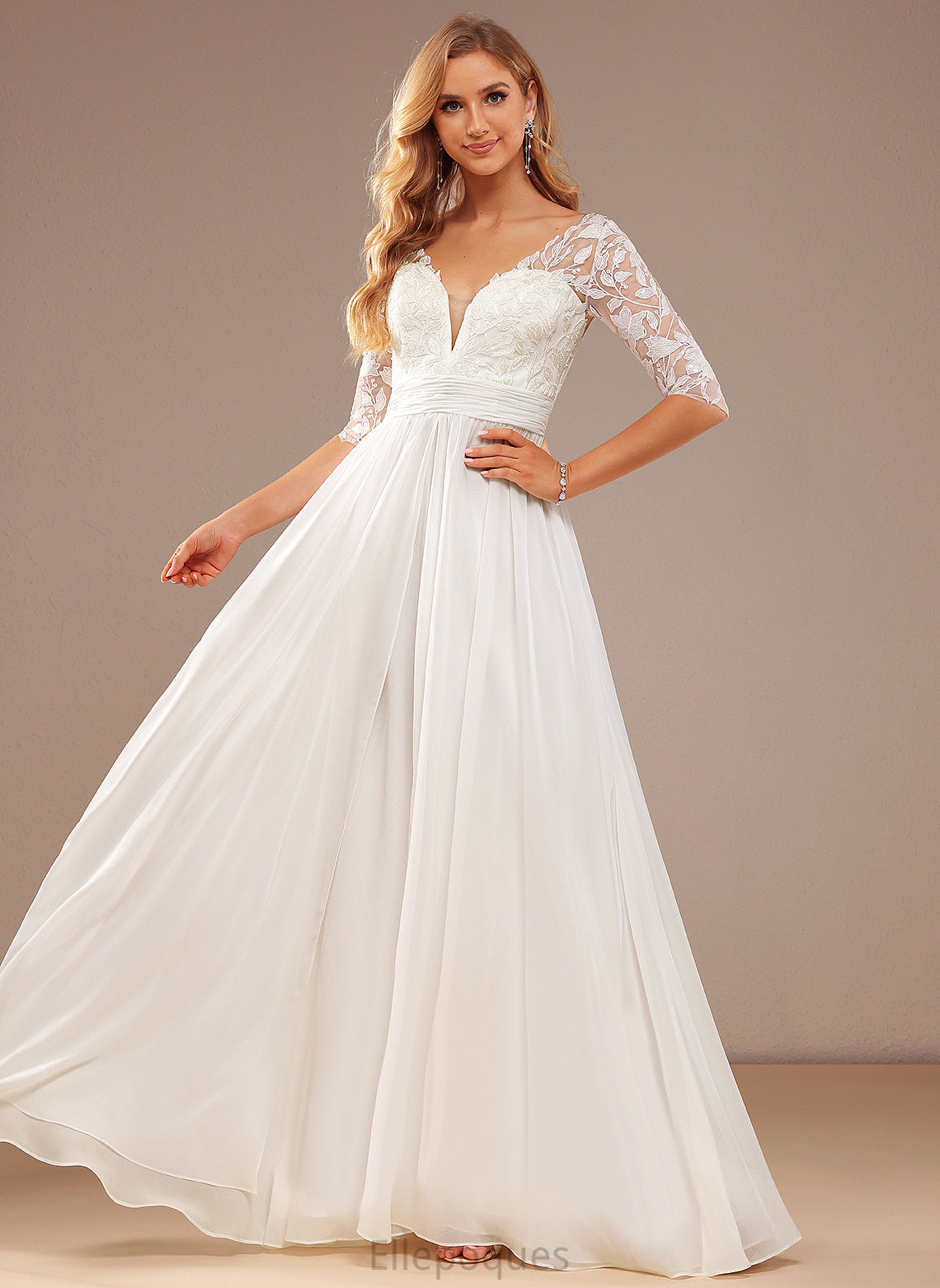 Lace Miah Floor-Length Ruffle V-neck Chiffon Wedding Wedding Dresses Sequins With Dress A-Line