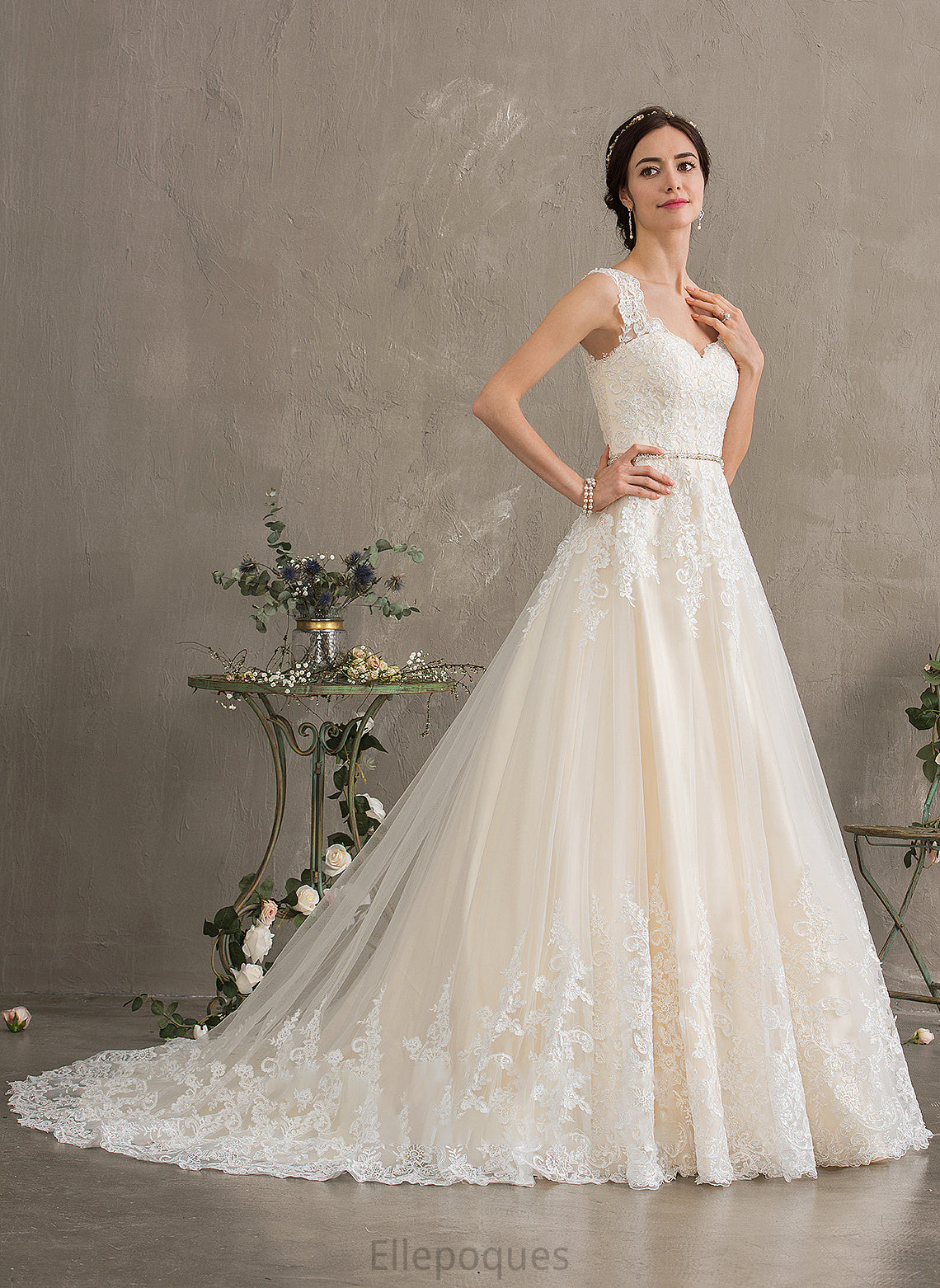 Train With Court Raegan Wedding Sweetheart Beading Sequins Tulle Dress Wedding Dresses Ball-Gown/Princess