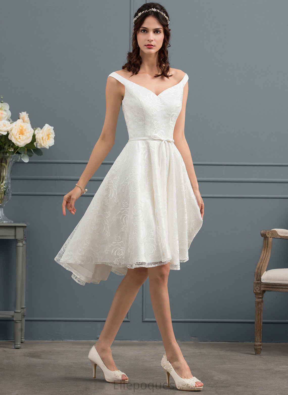 Lace Bow(s) Wedding Wedding Dresses Asymmetrical A-Line Dress With Crystal