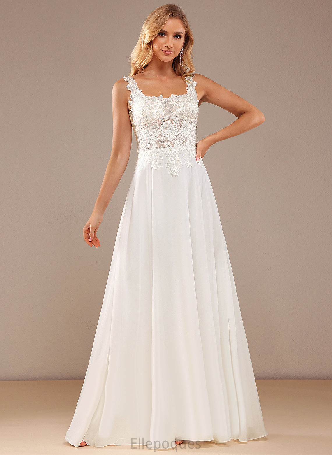 With Dress Square A-Line Chiffon Wedding Lace Wedding Dresses Lesley Sequins Floor-Length