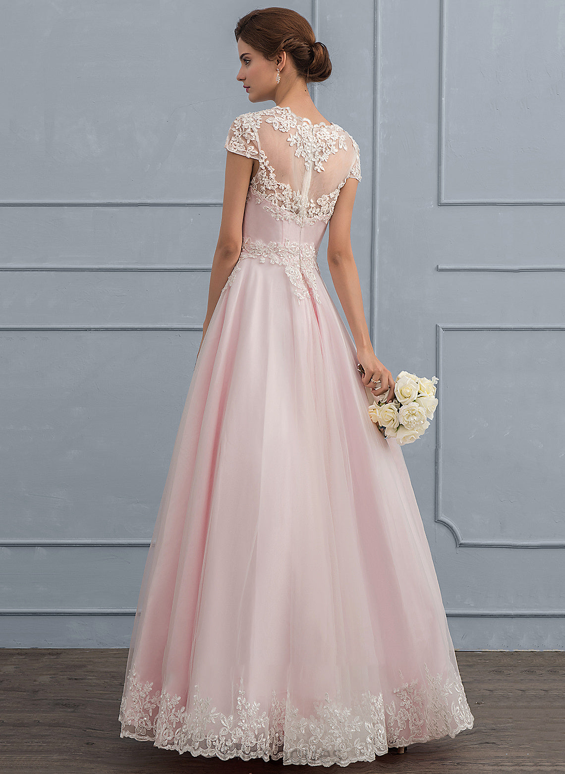 V-neck Wedding Dresses Ball-Gown/Princess Wedding Tulle Sequins With Floor-Length Beading Robin Dress