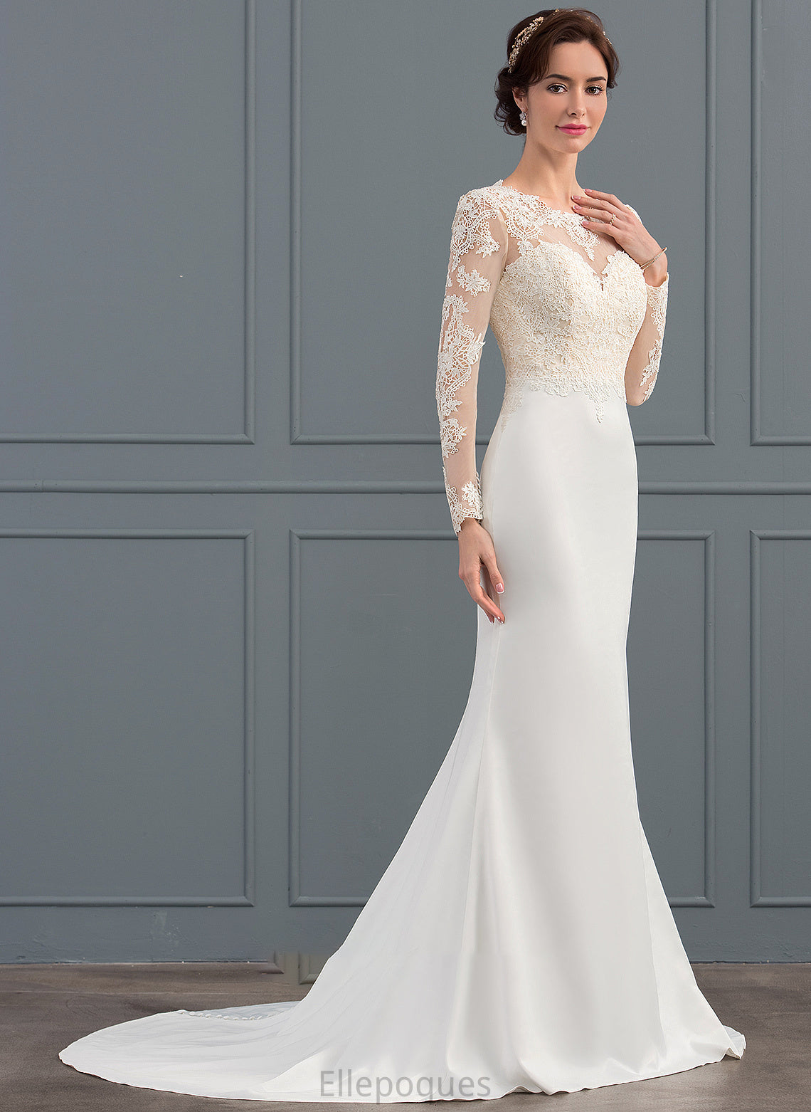 Sweep Crepe Dress Stretch Trumpet/Mermaid Train Wedding Illusion Genevieve Wedding Dresses