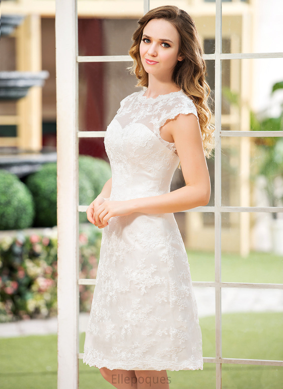 Wedding Lace Knee-Length Satin Wedding Dresses Elyse Dress A-Line