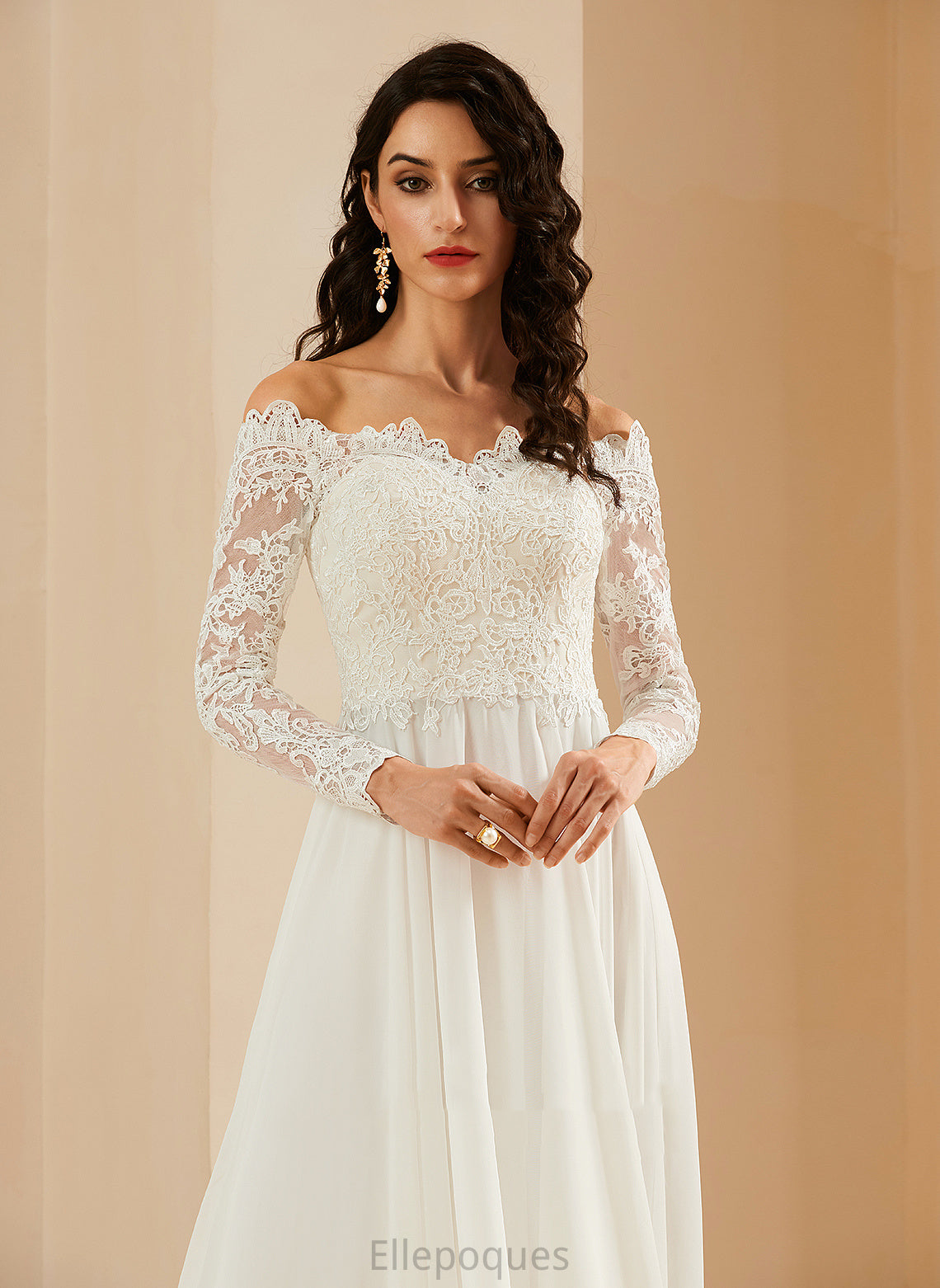 Dress Desirae With Off-the-Shoulder Train Lace Chiffon Wedding Dresses Sweep Wedding A-Line