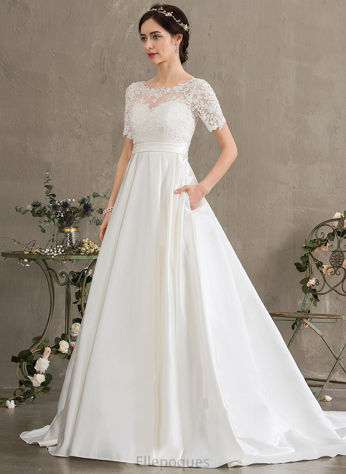 Satin Dress Wedding Dresses Wedding Sequins Lace Ball-Gown/Princess Court Pockets Train With Rebecca Beading