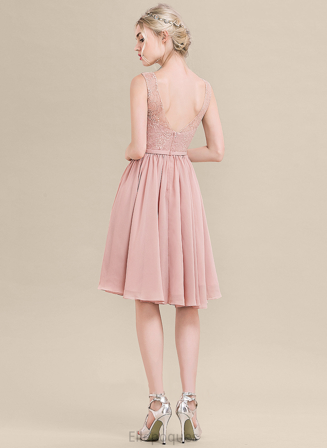 Lace A-Line Marisa Lace V-neck Homecoming Dresses With Dress Chiffon Bow(s) Homecoming Knee-Length