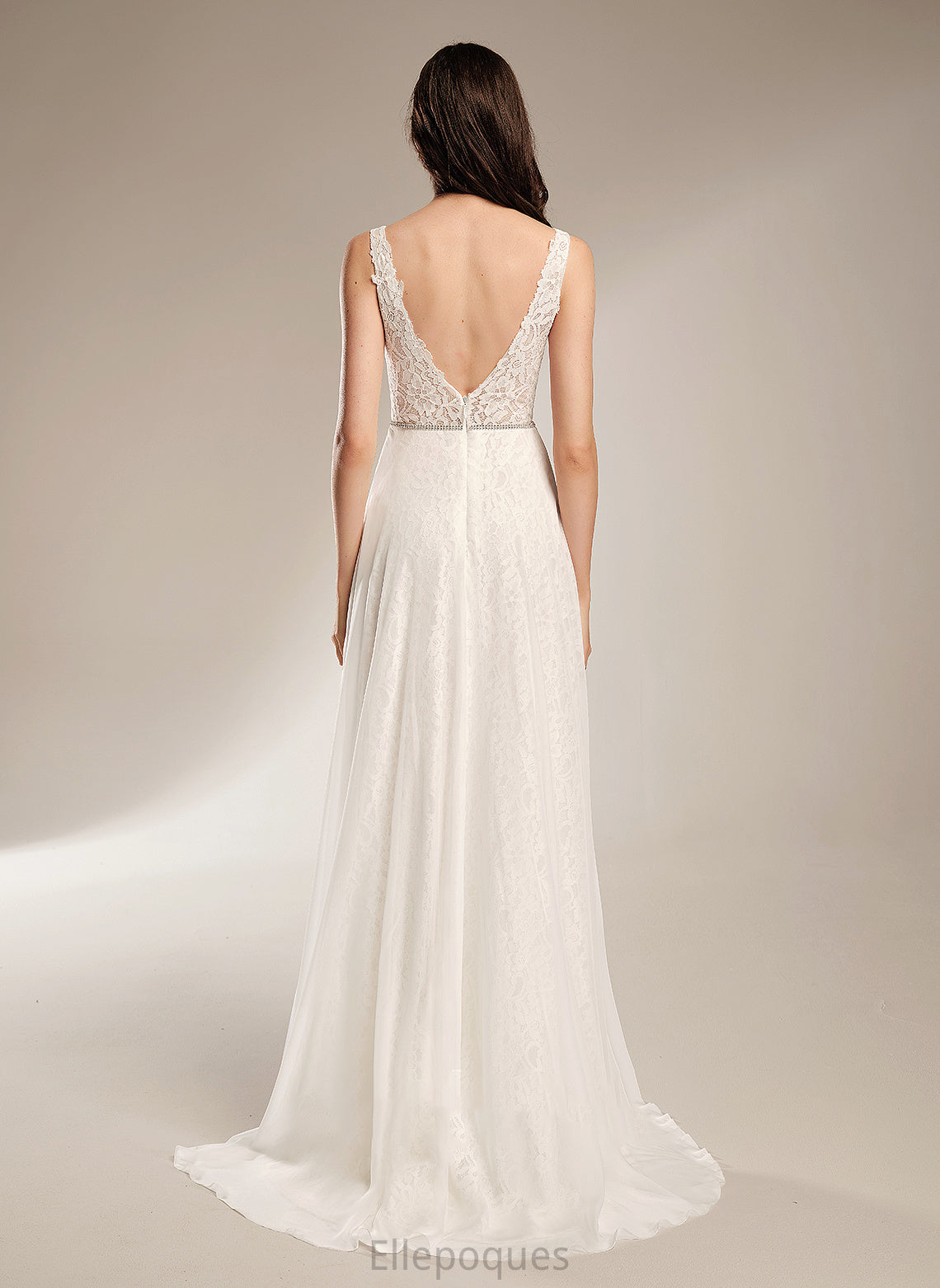 V-neck With Train Beading A-Line Sweep Wedding Teagan Wedding Dresses Dress