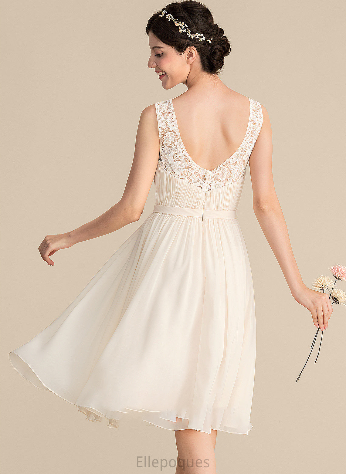 V-neck Dress Ashanti Knee-Length With Wedding A-Line Lace Wedding Dresses Chiffon Ruffle