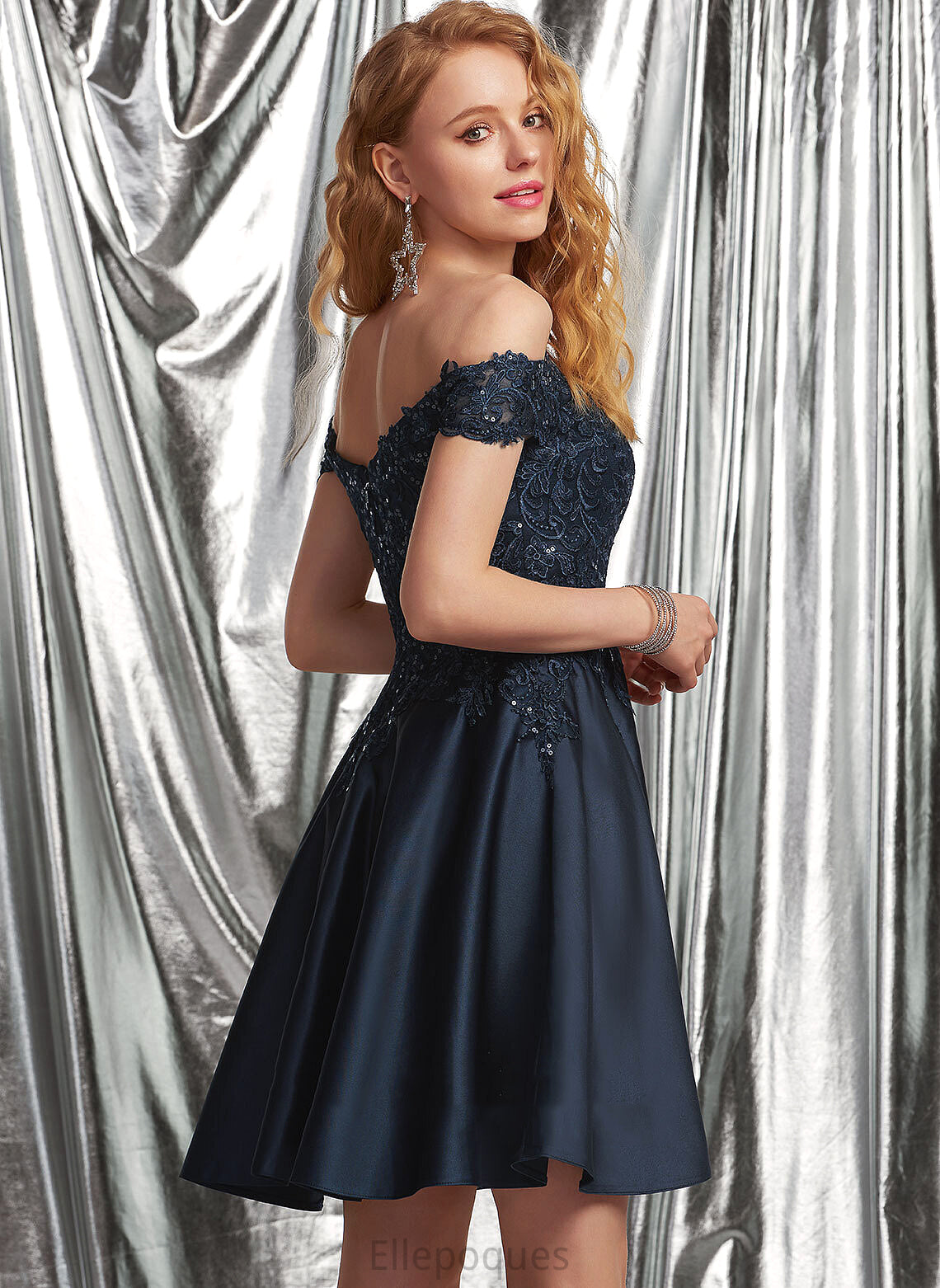 Lace Off-the-Shoulder A-Line Dress Chanel With Homecoming Short/Mini Satin Homecoming Dresses