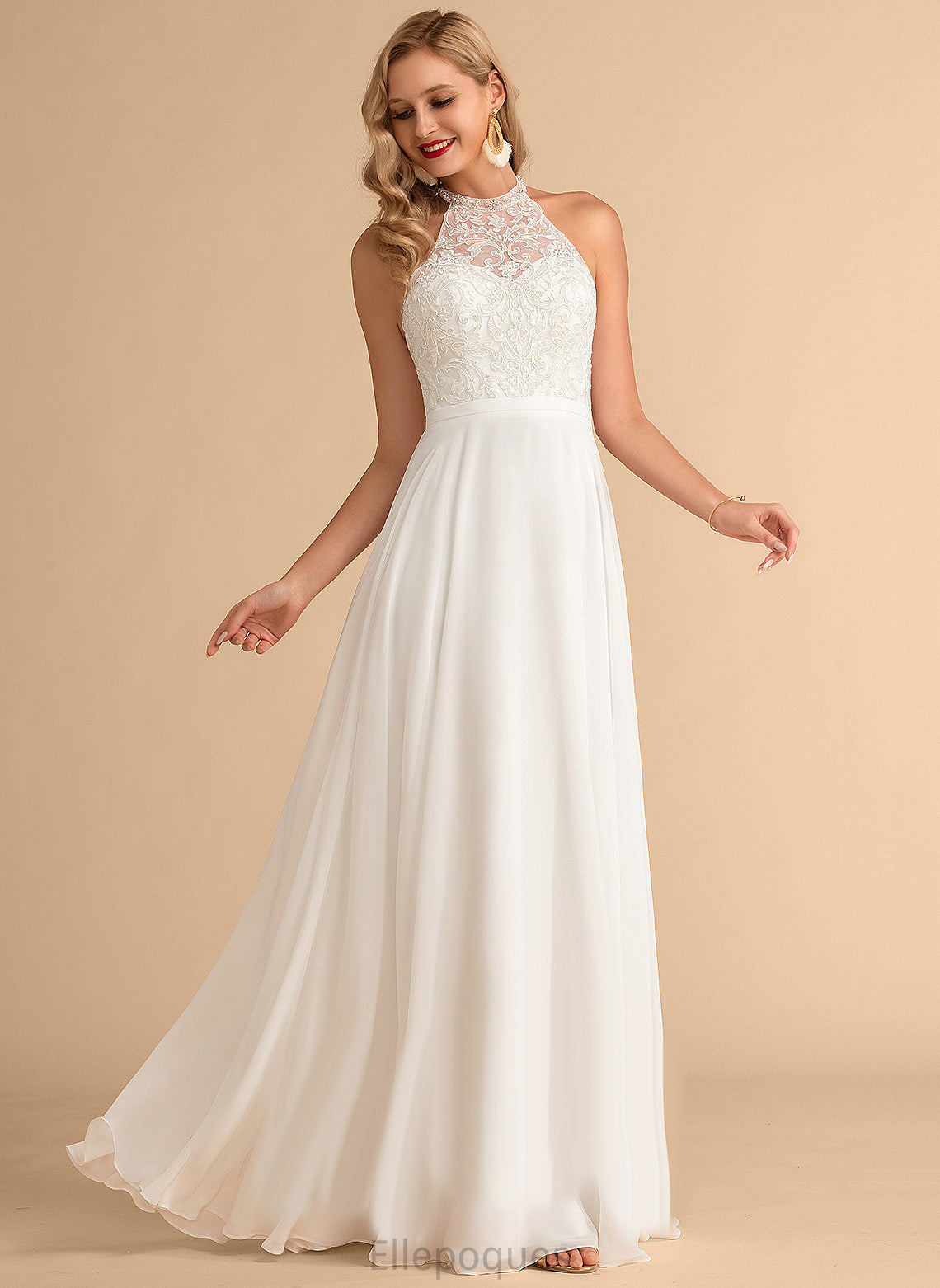 Wedding Dresses Lace Wedding A-Line Neck High Anastasia Dress Chiffon Floor-Length