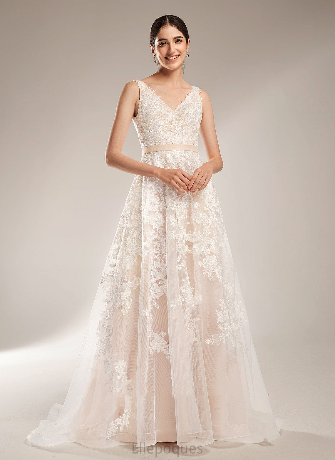 A-Line Dress Train V-neck Court Wedding Dresses Shaylee Wedding