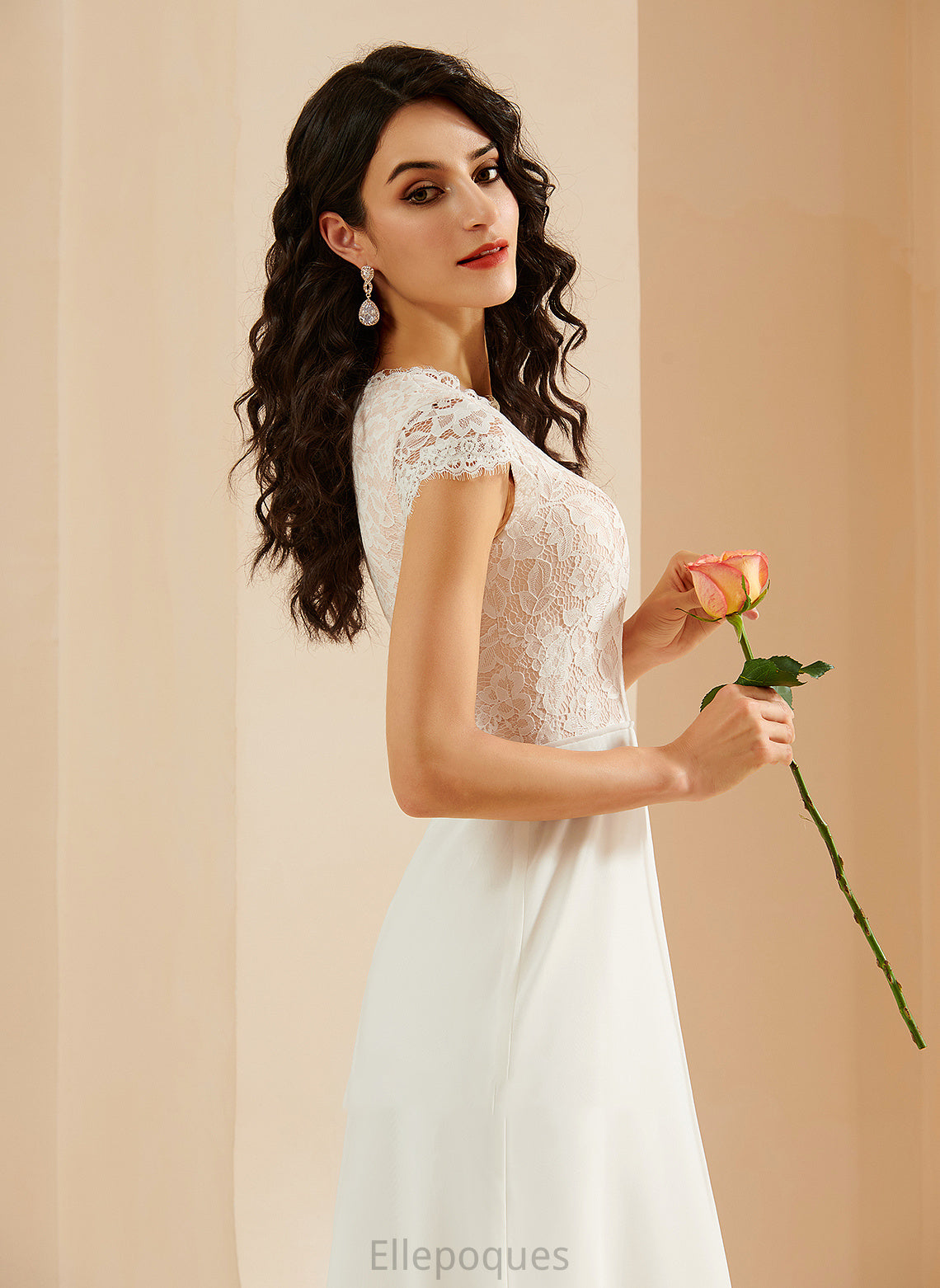 Floor-Length Neck Wedding Dresses Wedding Rose Lace With Dress A-Line Scoop