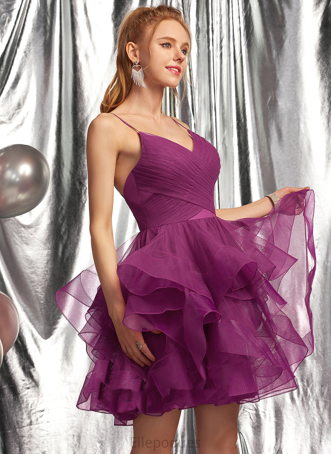 Short/Mini Dress Homecoming Imani V-neck Tulle Ball-Gown/Princess Homecoming Dresses