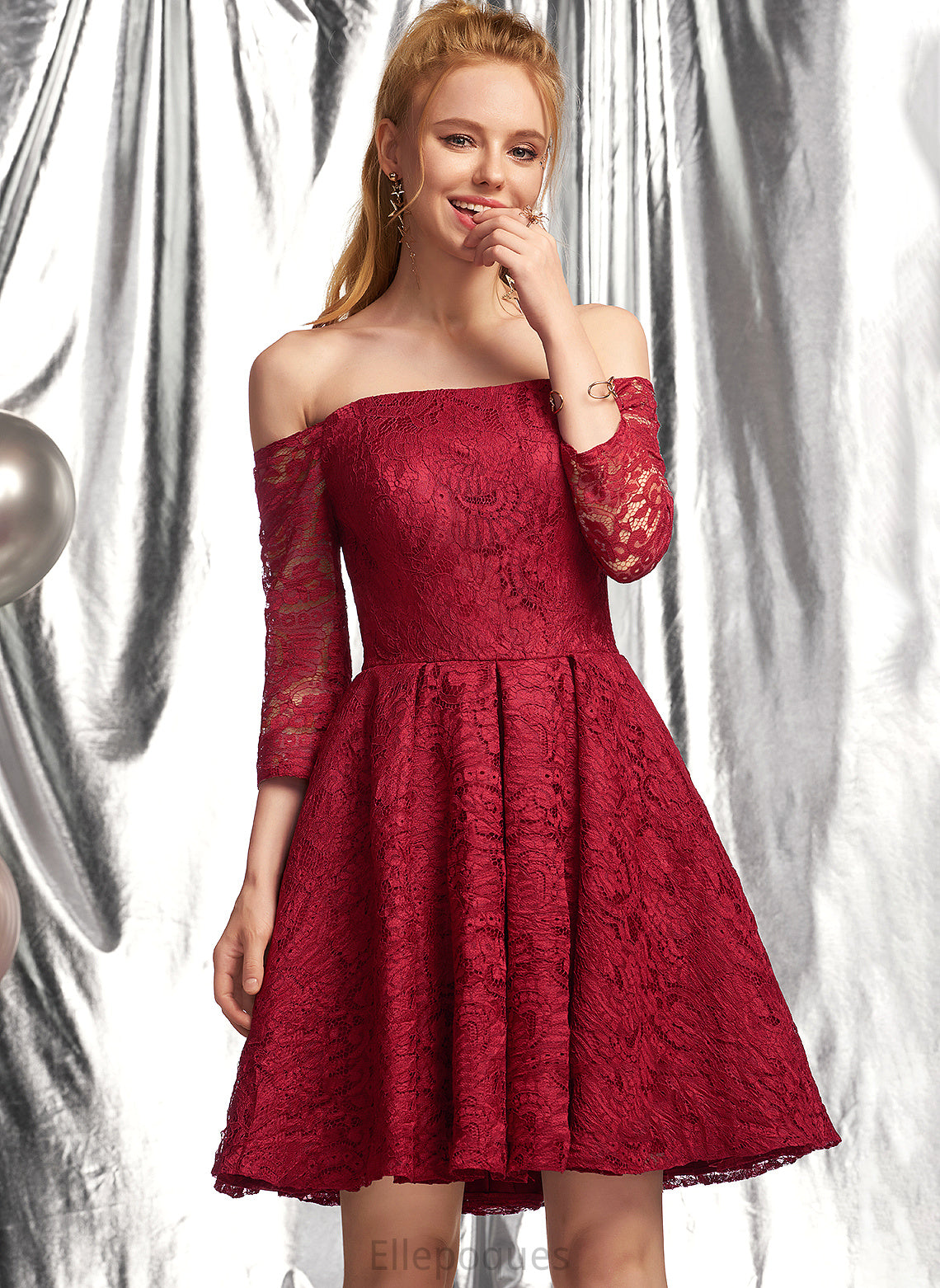 Dress Lace With Homecoming A-Line Homecoming Dresses Riya Short/Mini Off-the-Shoulder Ruffle