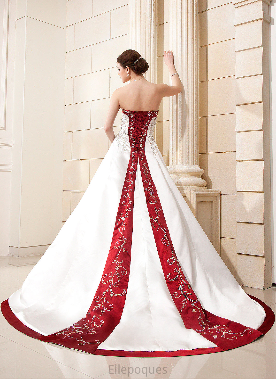 Satin Pat Wedding Dresses Embroidered Ball-Gown/Princess Chapel Sequins Train Sash Beading Sweetheart Wedding With Dress