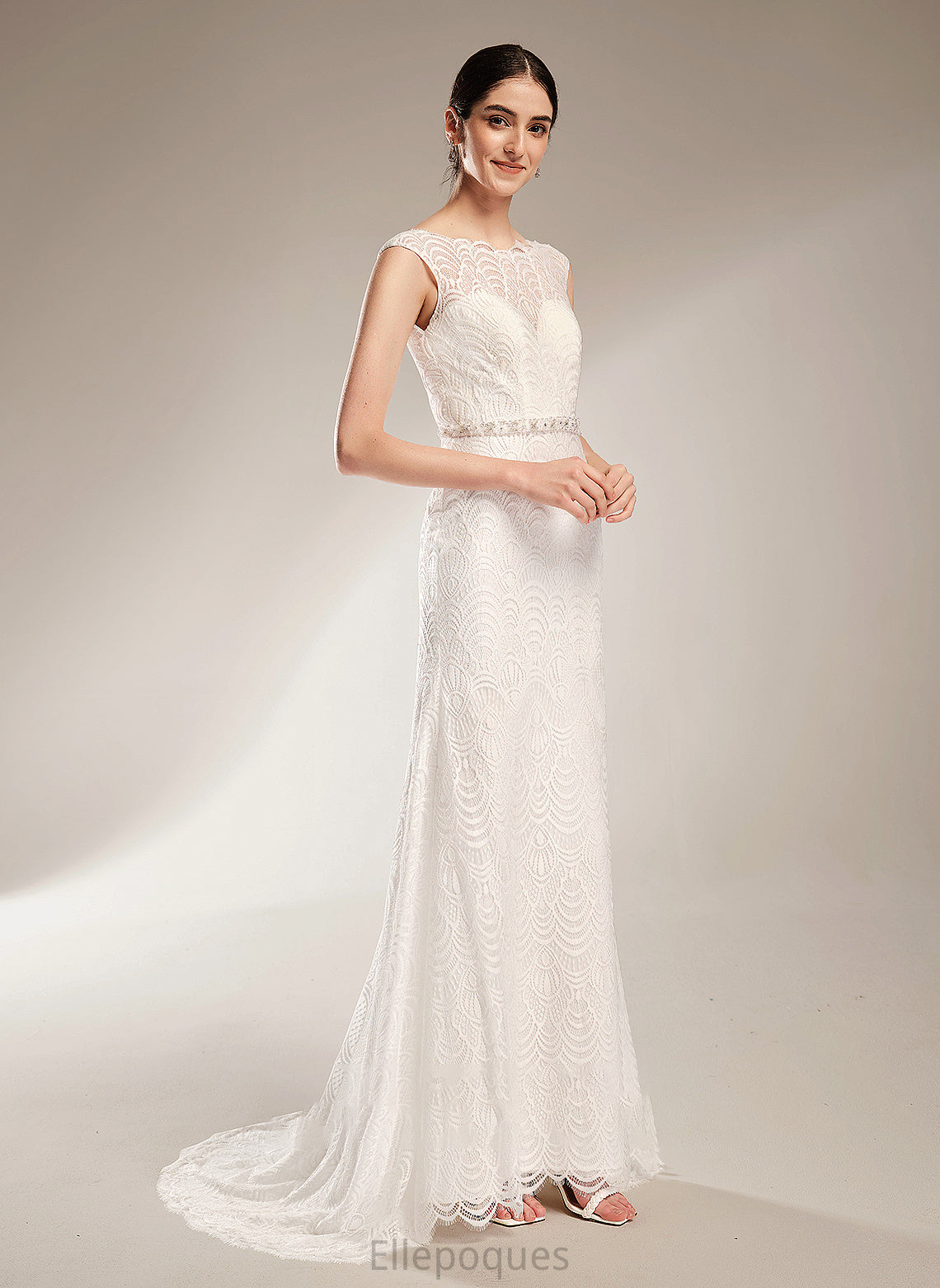 Scoop Elaine Dress Sheath/Column With Wedding Sequins Neck Beading Court Wedding Dresses Train