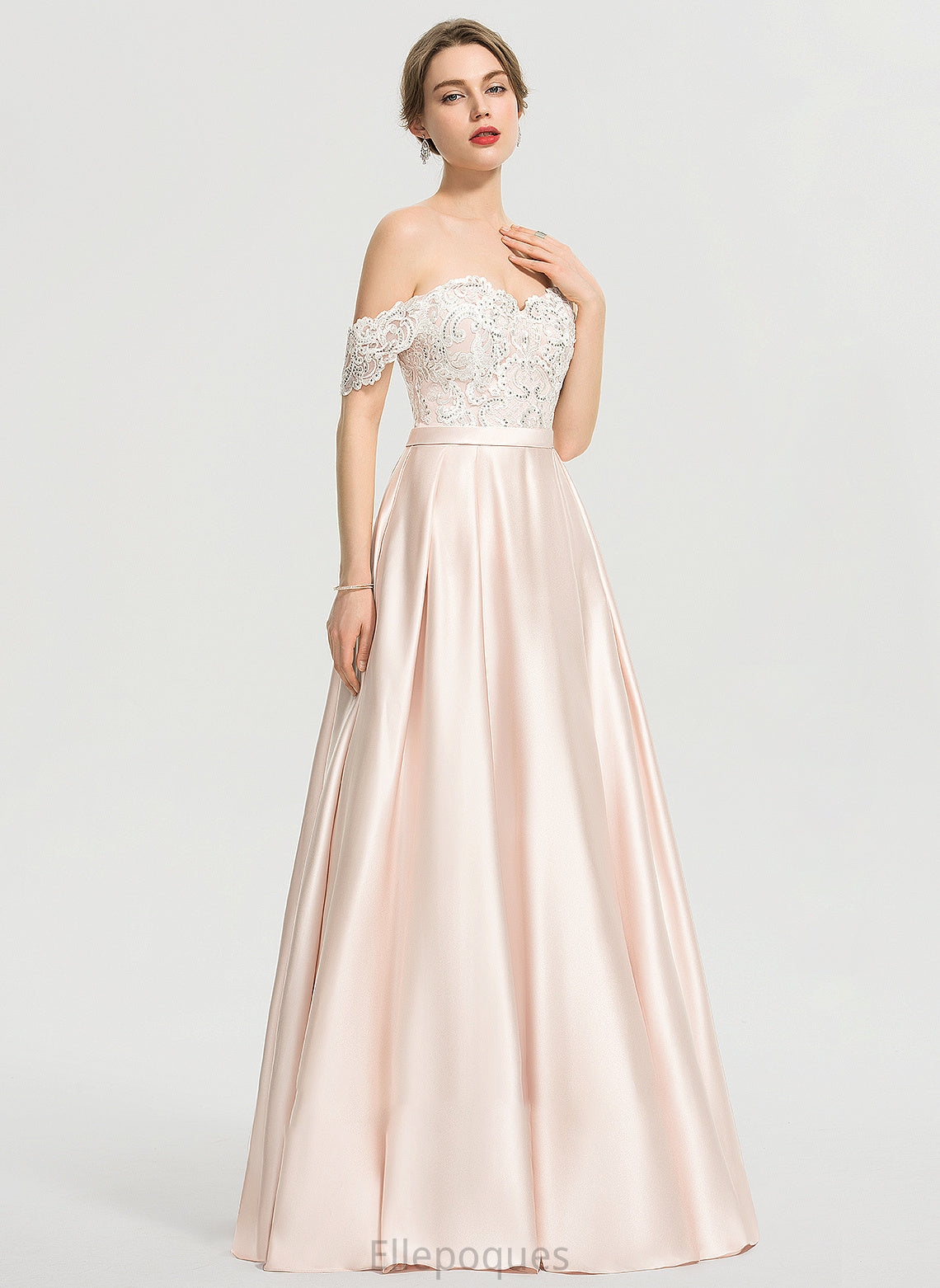 Shyann Satin Off-the-Shoulder Floor-Length Sequins Wedding Wedding Dresses Dress With Ball-Gown/Princess