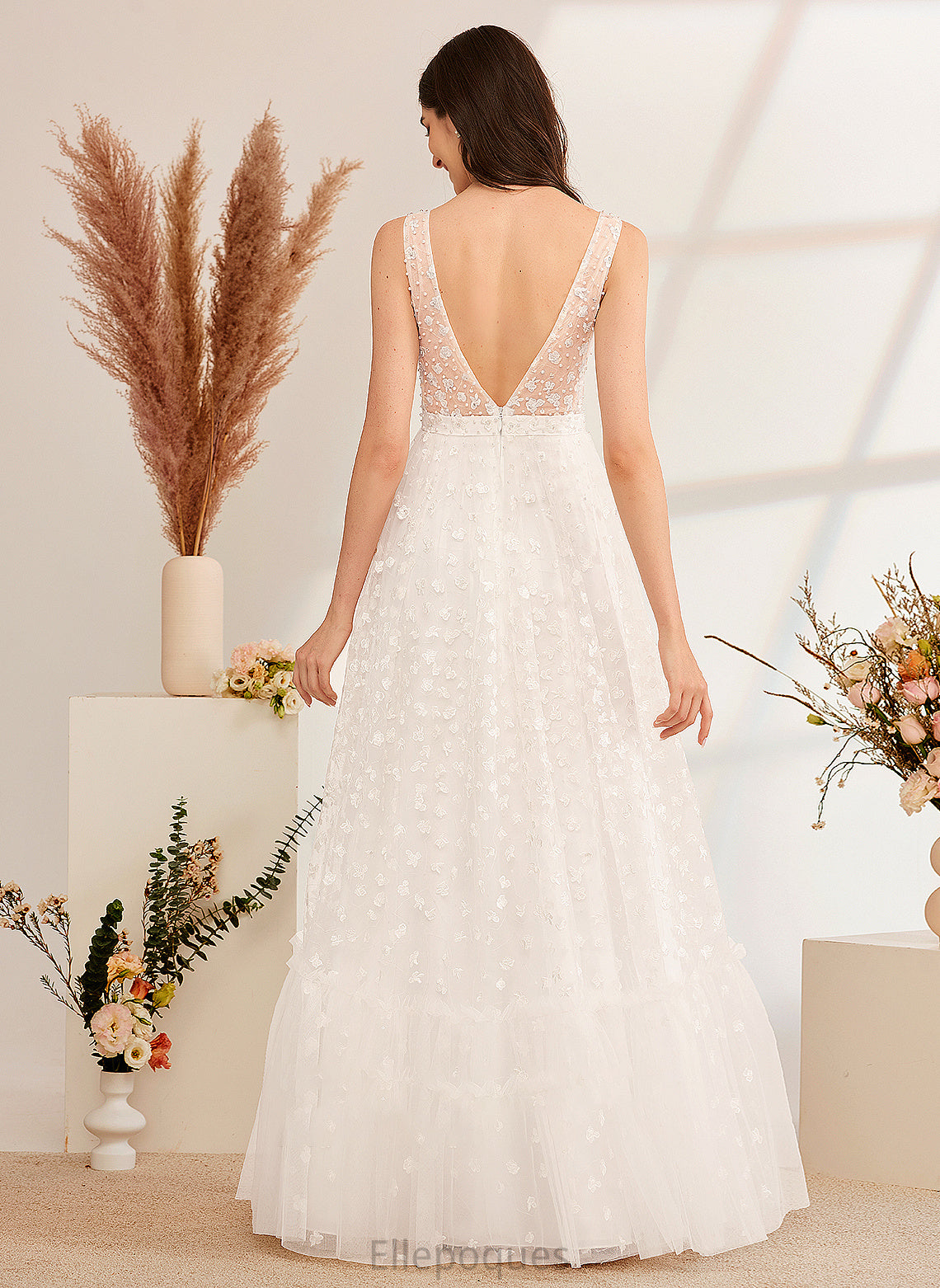 Jaden Beading Wedding Dresses Sequins Dress Wedding Floor-Length V-neck With A-Line