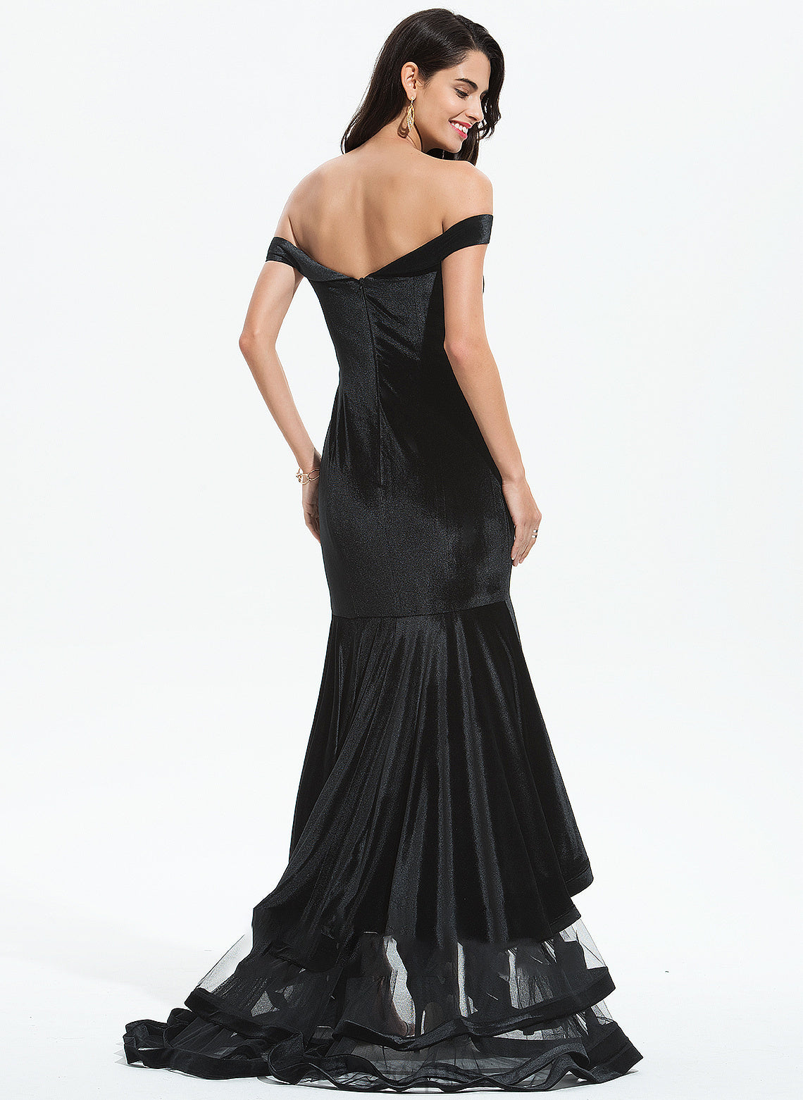 With Ruffles Train Cascading Prom Dresses Trumpet/Mermaid Velvet Off-the-Shoulder Sweep Kayleigh